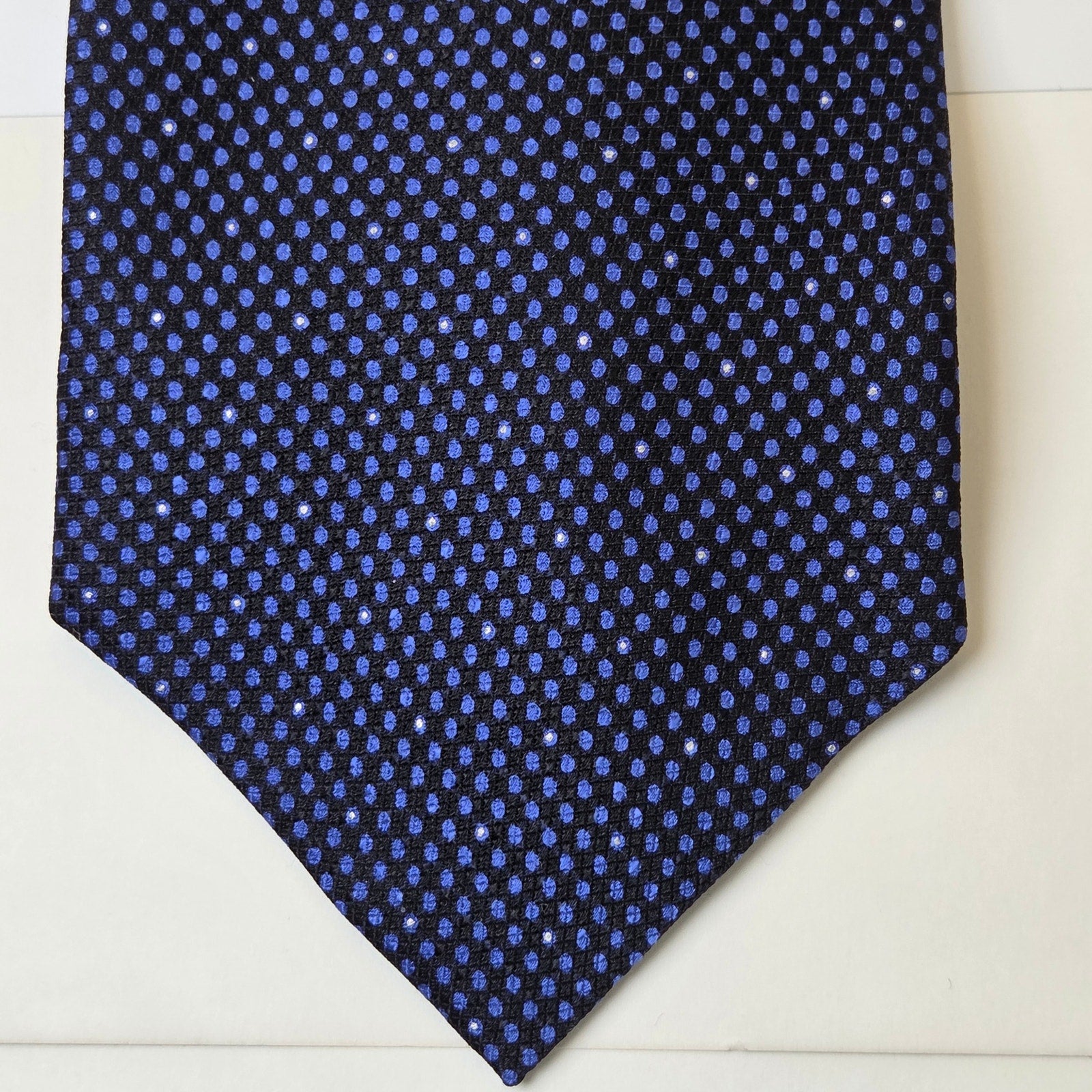 Kenneth Cole New York Silk Tie Blue Black Dot 4” Classic 58" Made in Korea
