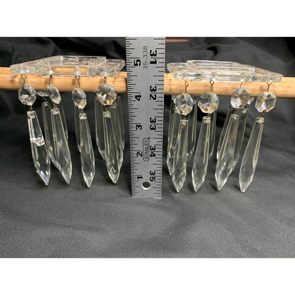 Vintage Lead Crystal Square Bobeches 16 Hanging Prisms Chandelier Pair