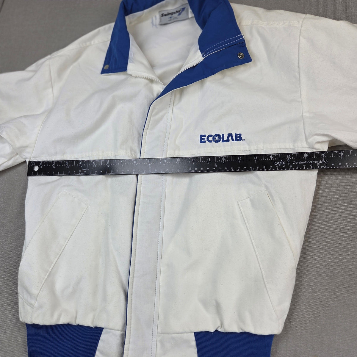 Vintage Swingster Ecolab USA Cotton Bomber Jacket Small White Blue Full Zip