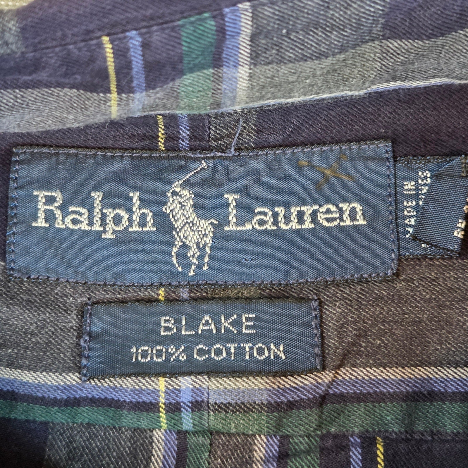 Vintage Ralph Lauren Blake XXL Plaid Button Down Shirt Blue Green Cotton
