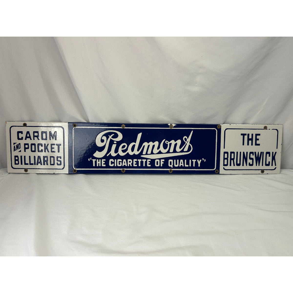 Piedmont Cigarettes Brunswick Billiards Porcelain Advertising Sign 30 Inch