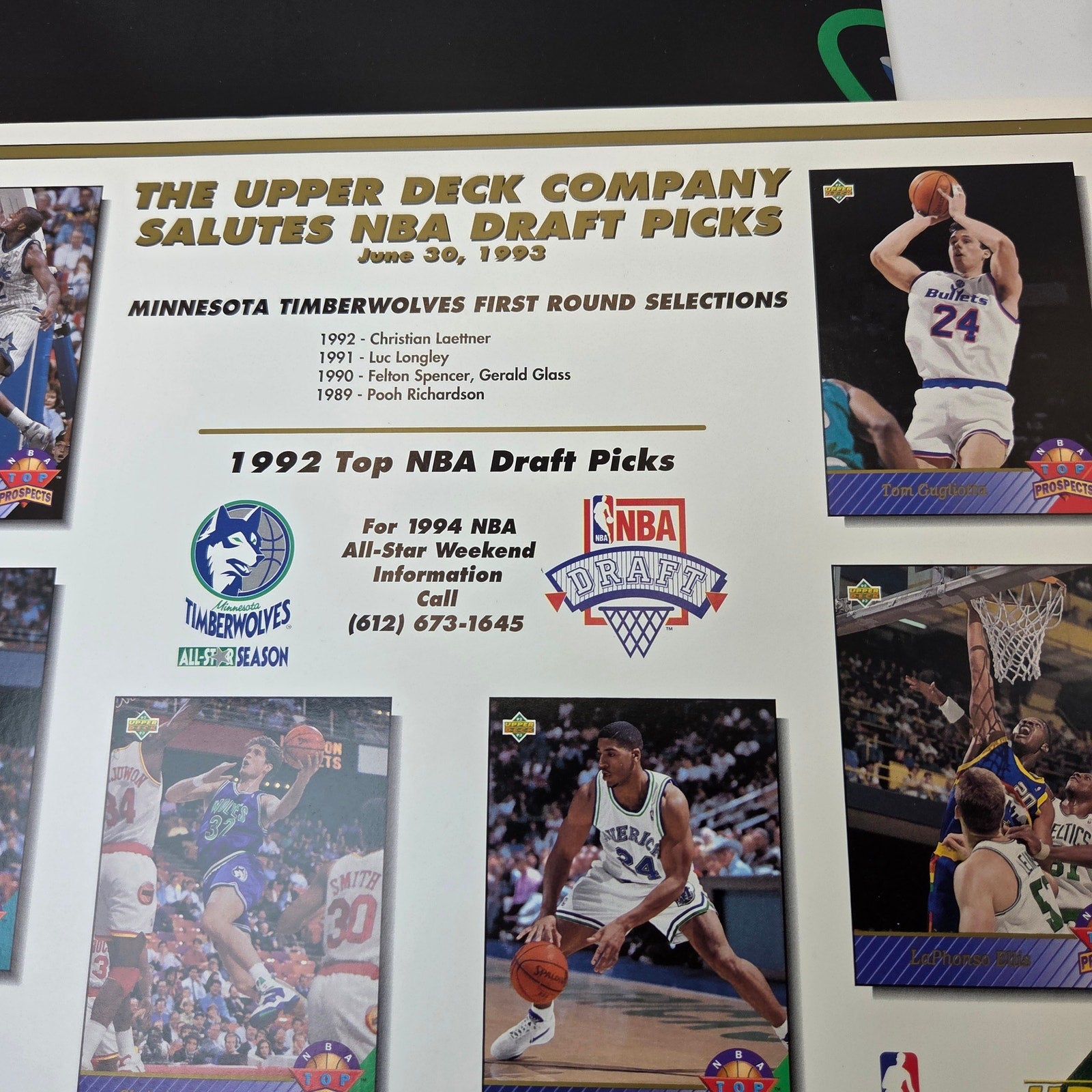 Minnesota Timberwolves Folder Lot (3) w/ 1993 Upper Deck Draft Inserts