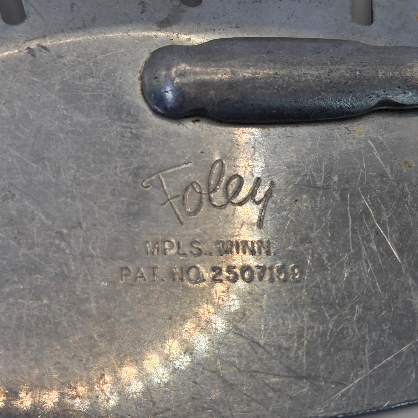 Foley Vintage Aluminum Food Press Rocker Chopper Masher Yellow Handle USA