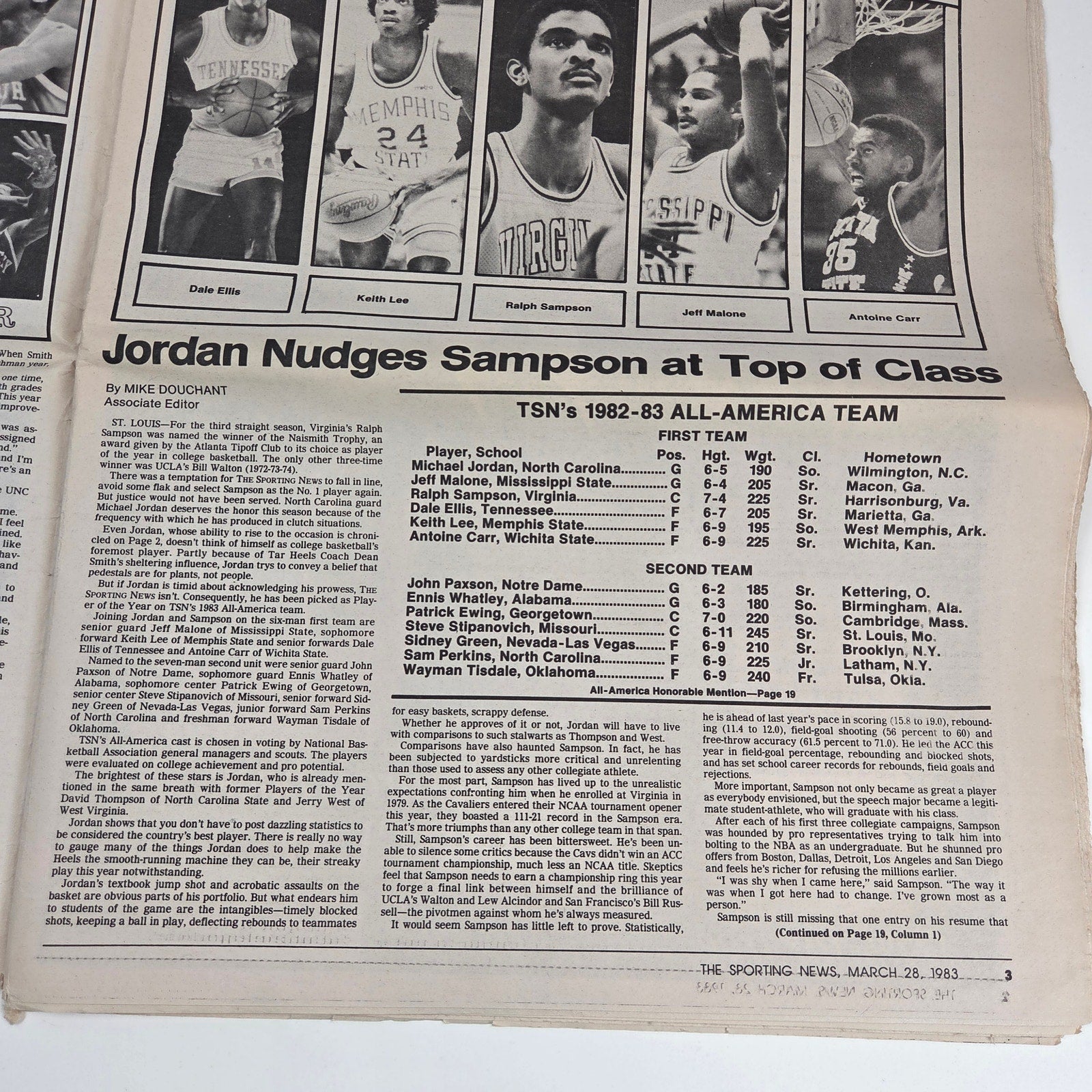 1983 Sporting News March 28 Michael Jordan 1st Cover UNC Tar Heels POY