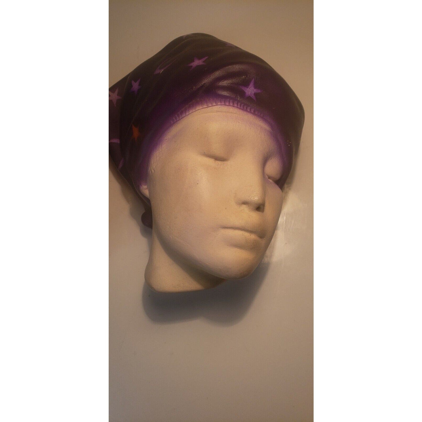 Pair Vintage Chalkware Wall Busts – Women w/ Purple Star Headwraps