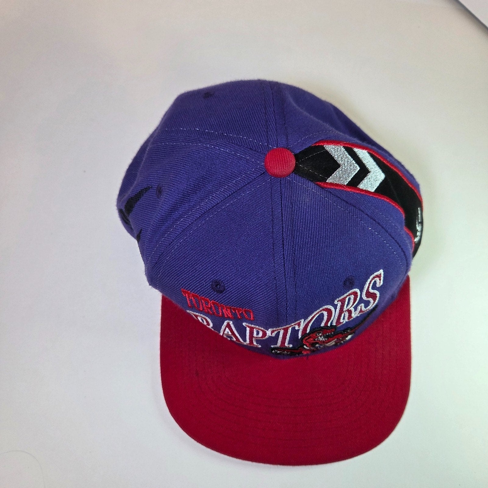 Toronto Raptors Mitchell & Ness Snapback Hat Purple Red Script Dinosaur Logo NBA