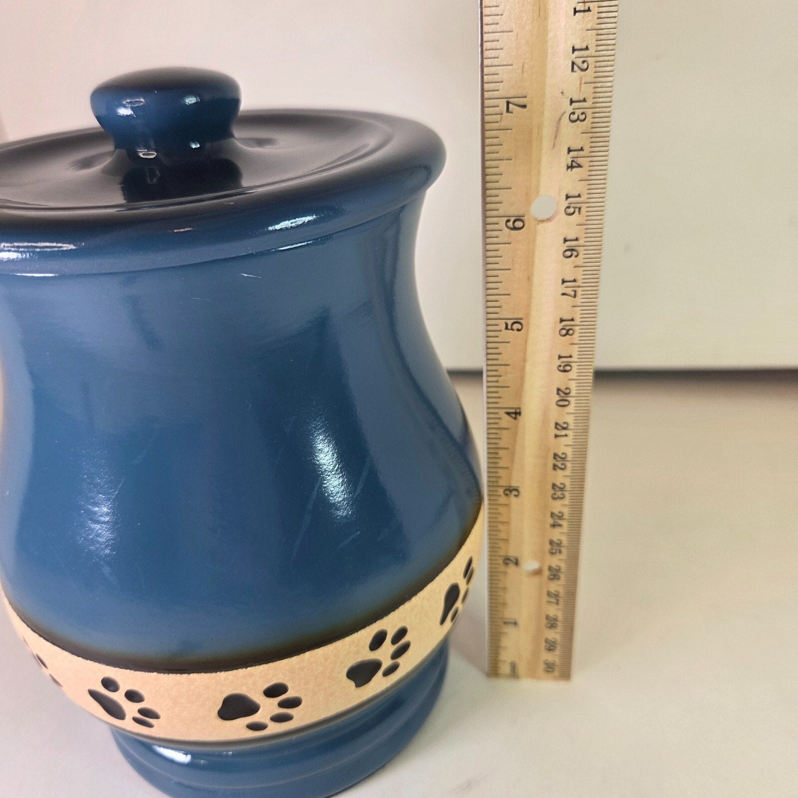 7" Blue Paw Print Ceramic Urn