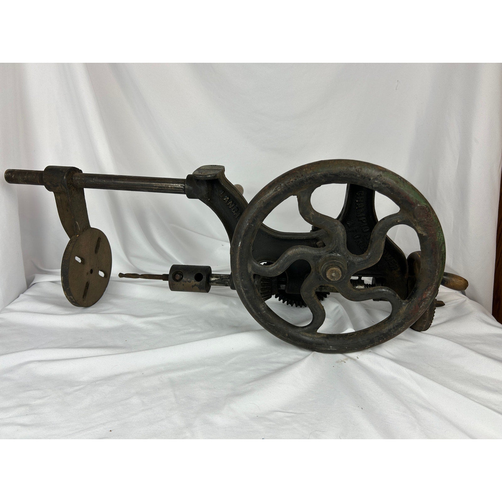 Antique Champion Blower Forge Post Drill Lancaster PA Hand Crank Drill