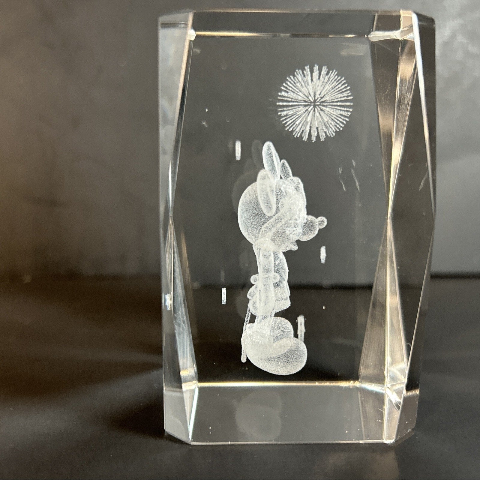 Mickey Mouse with Fireworks 3d Etched Disney Crystal Glass 3"x2" Paper Weight