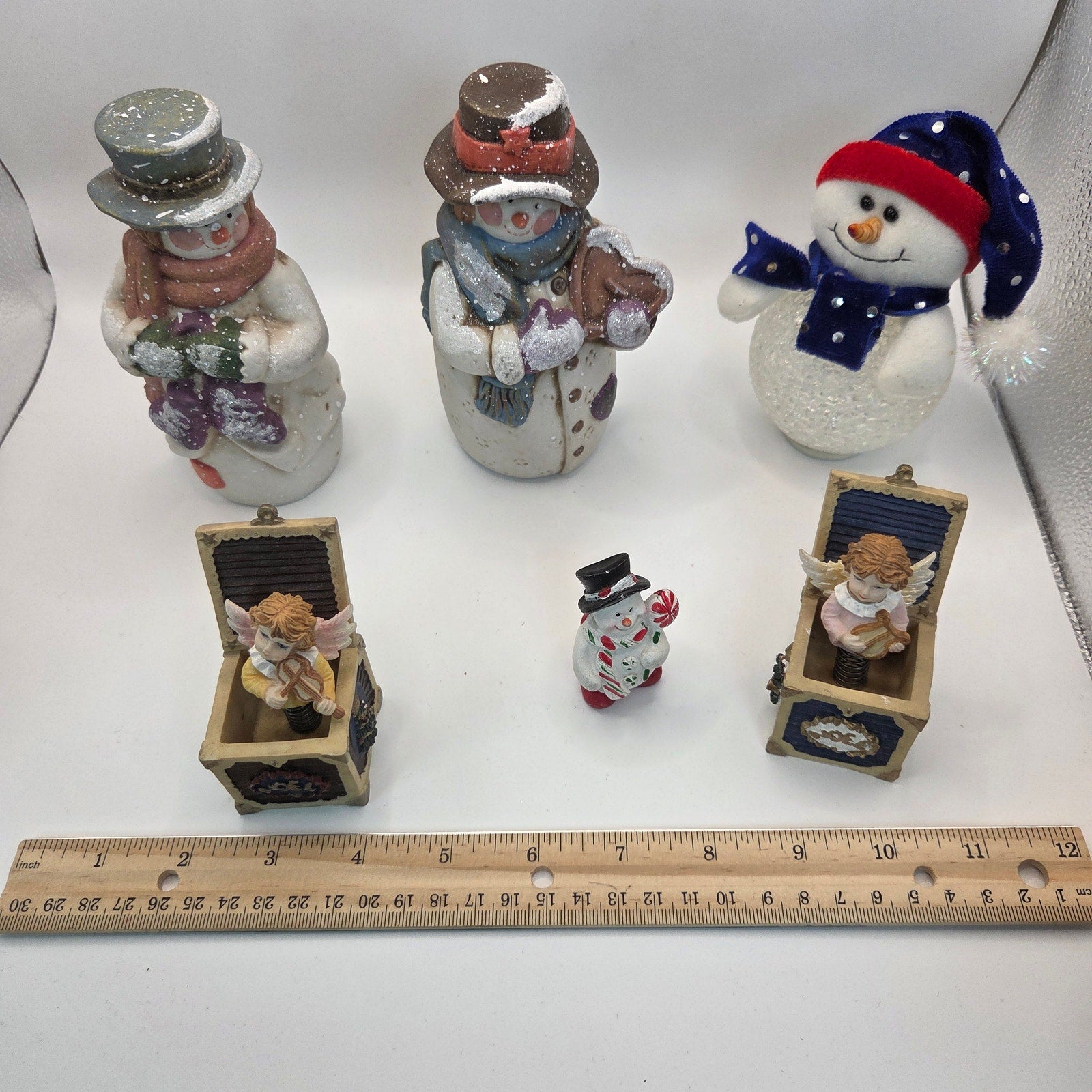 Lot of 6 Snowman & Angel Christmas Figurines Holiday Decor