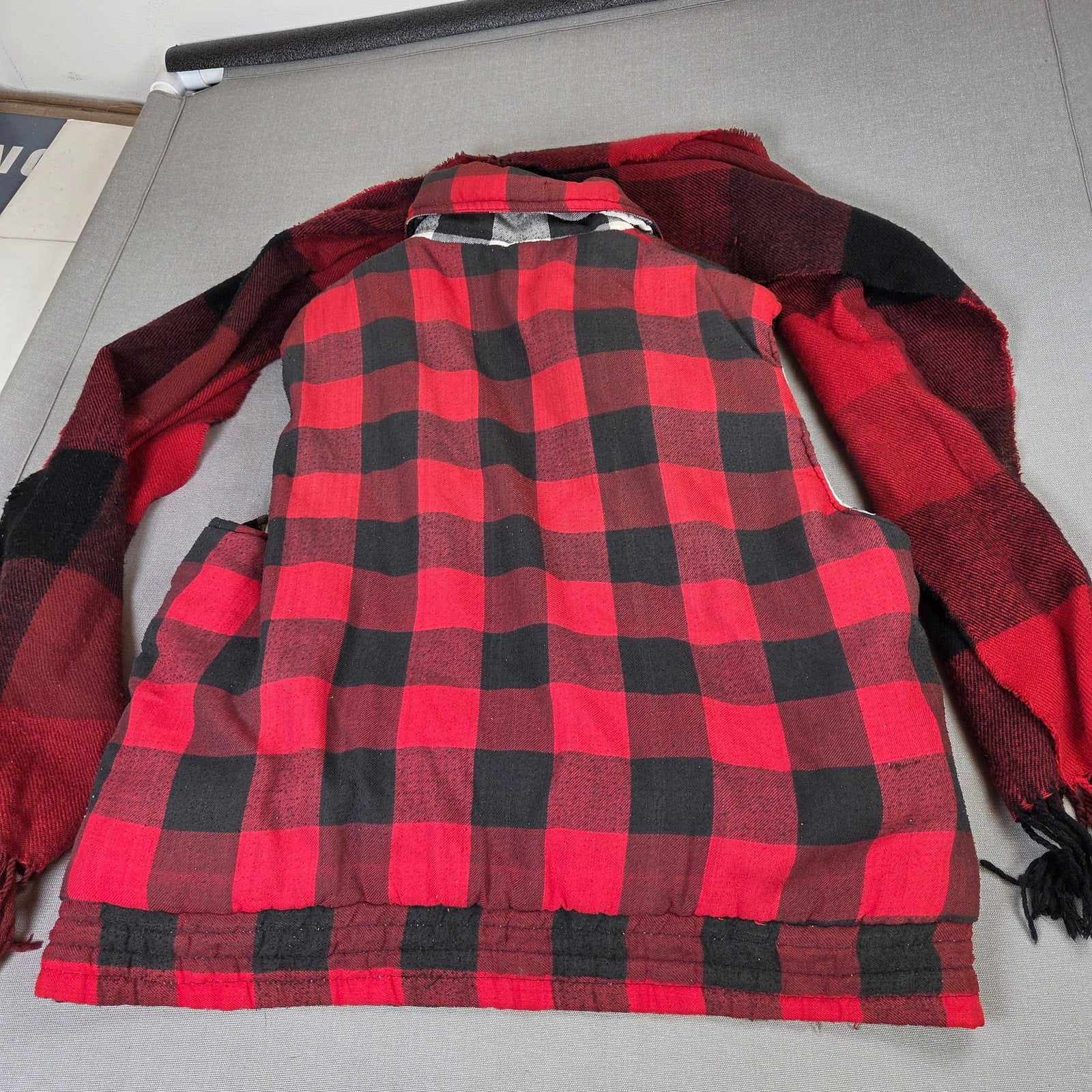 Unbranded Reversible Buffalo Plaid Vest Scarf Set Red Black Adult Large