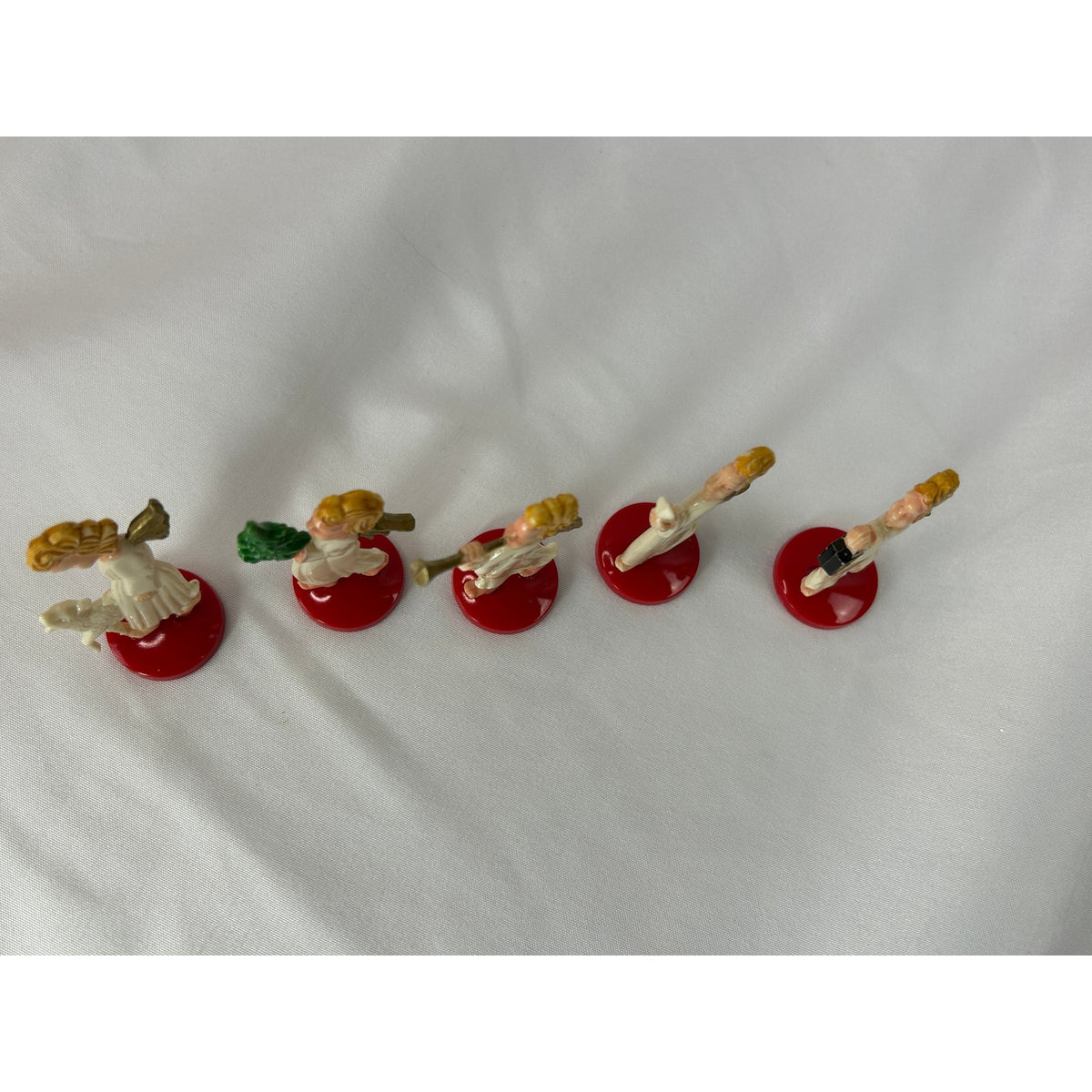 Vintage West Germany Angel Figurines Set 5 Plastic Christmas Red Base MCM