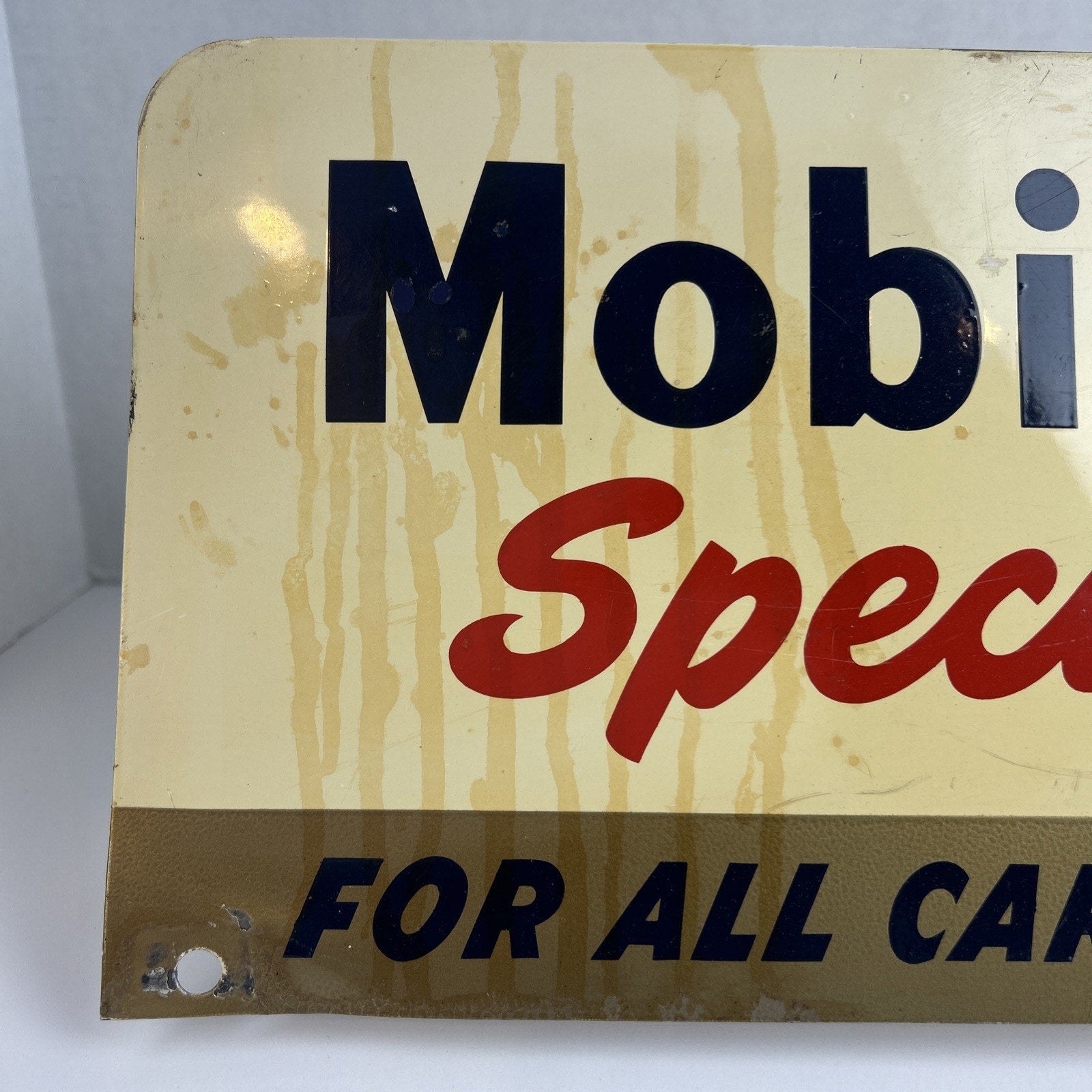 Vintage Mobiloil Special Advertising Sign 18"x7" Pegasus Metal Gas Oil Garage