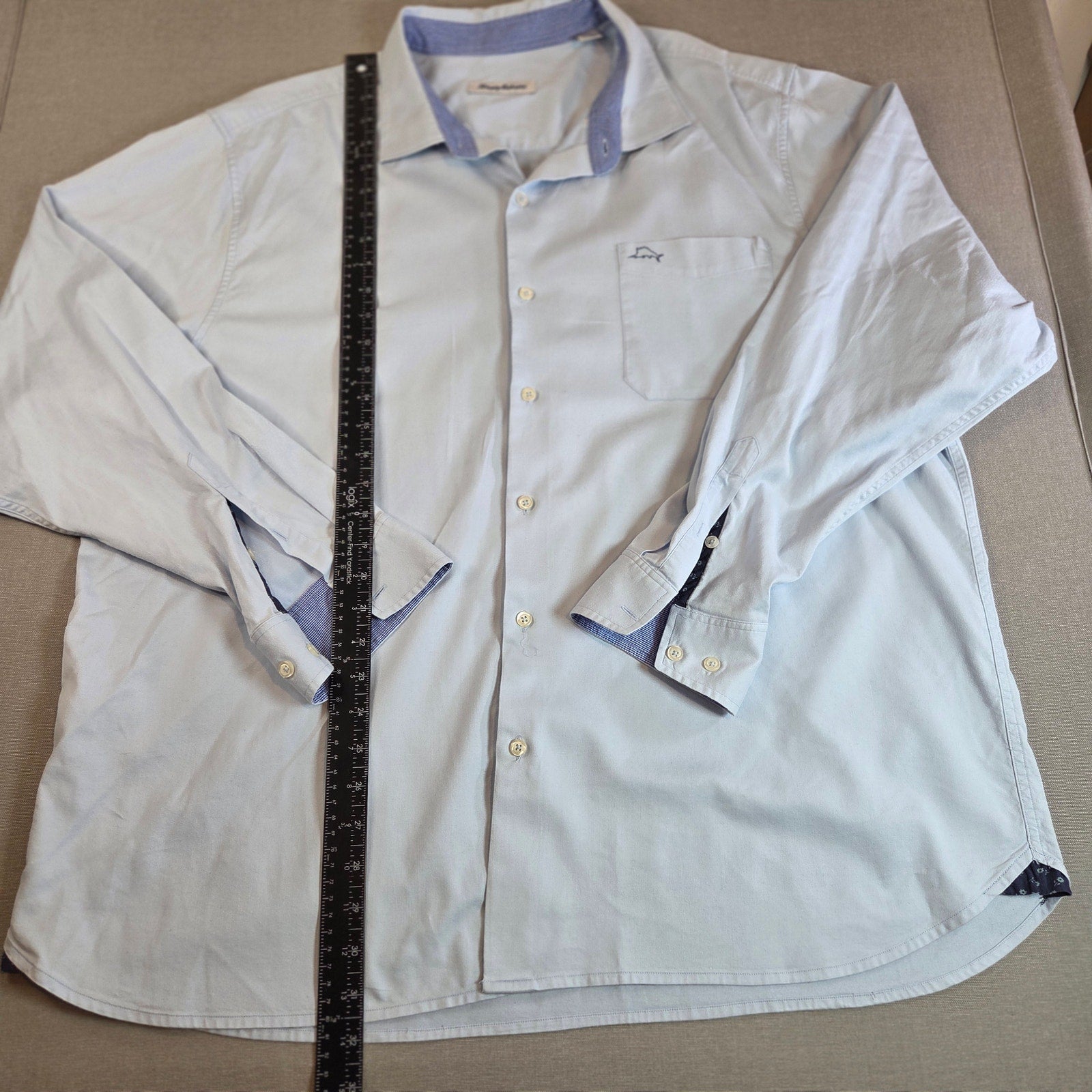 Tommy Bahama XXL Cotton Silk Blend Button Up Shirt Blue Gingham Cuff Detail