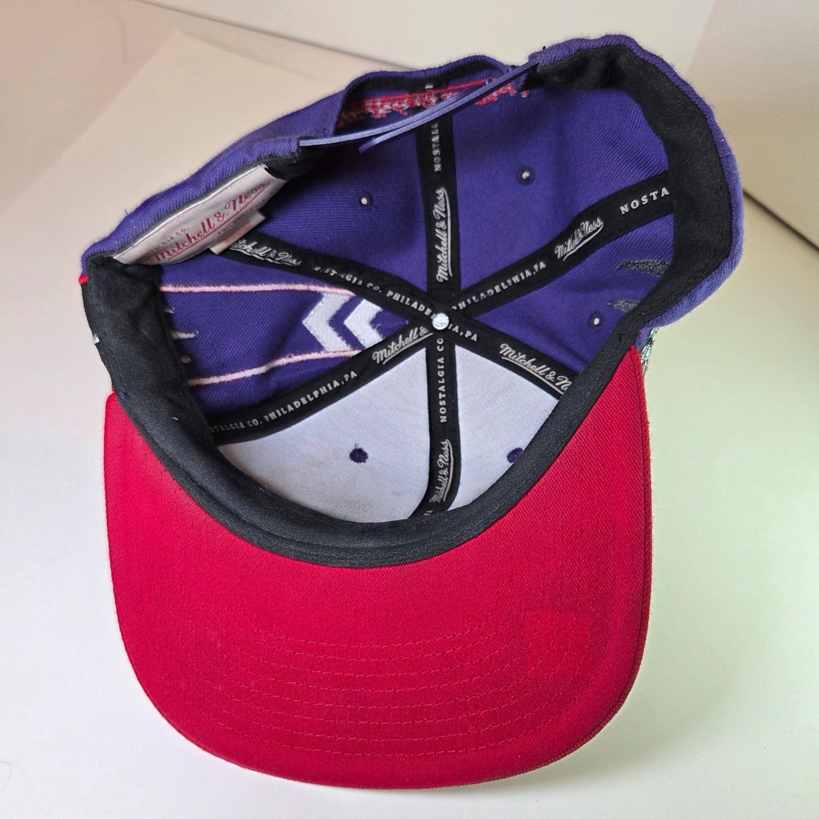 Toronto Raptors Mitchell & Ness Snapback Hat Purple Red Script Dinosaur Logo NBA