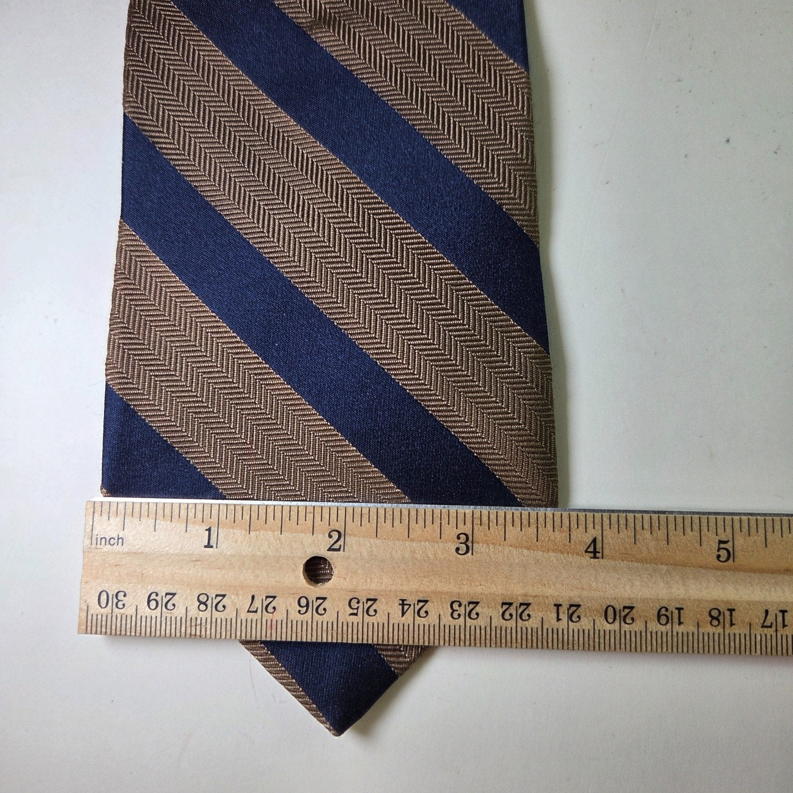 Tommy Hilfiger Navy Tan Striped Repp Tie 3.75" Classic USA Made