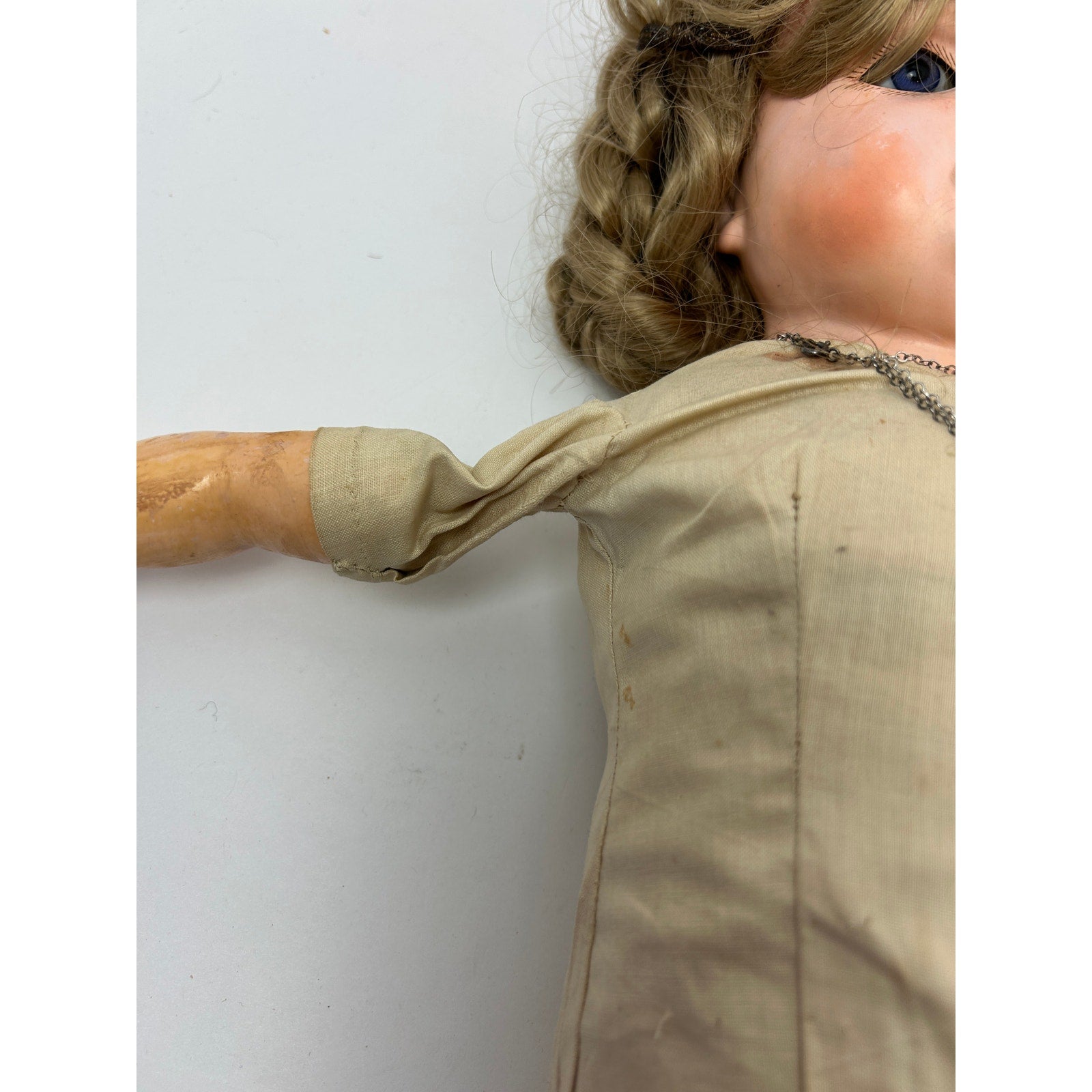 Antique Sonneberg-type Papier Mâché Doll 25in Closed Mouth Cloth Body