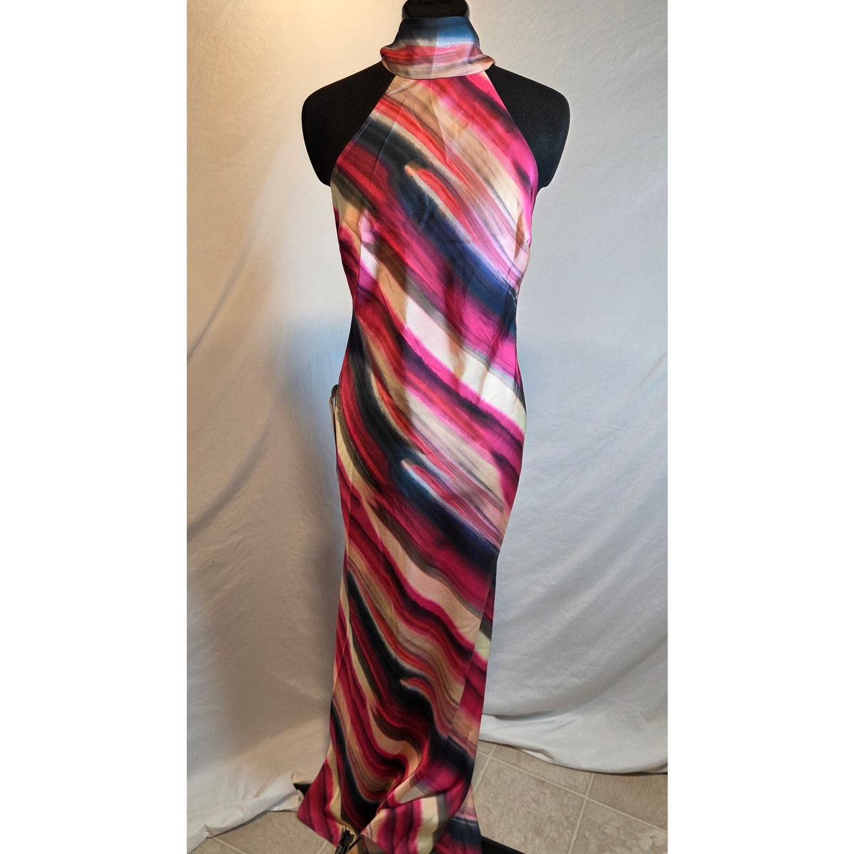 Club L London Melanie Maxi Dress UK 10 US 6 Striped Halter Open Back NWT