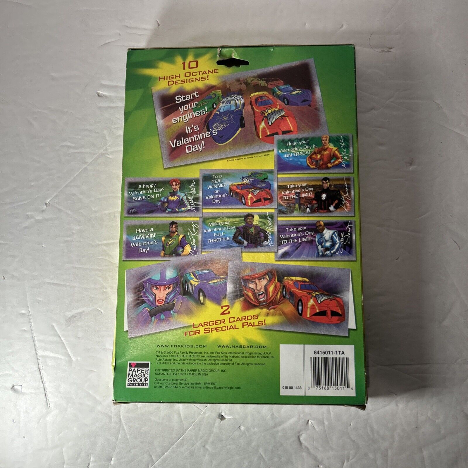 NASCAR Racers Deluxe Foil Valentines 30 Card Set Fox Kids 2000 Sealed USA