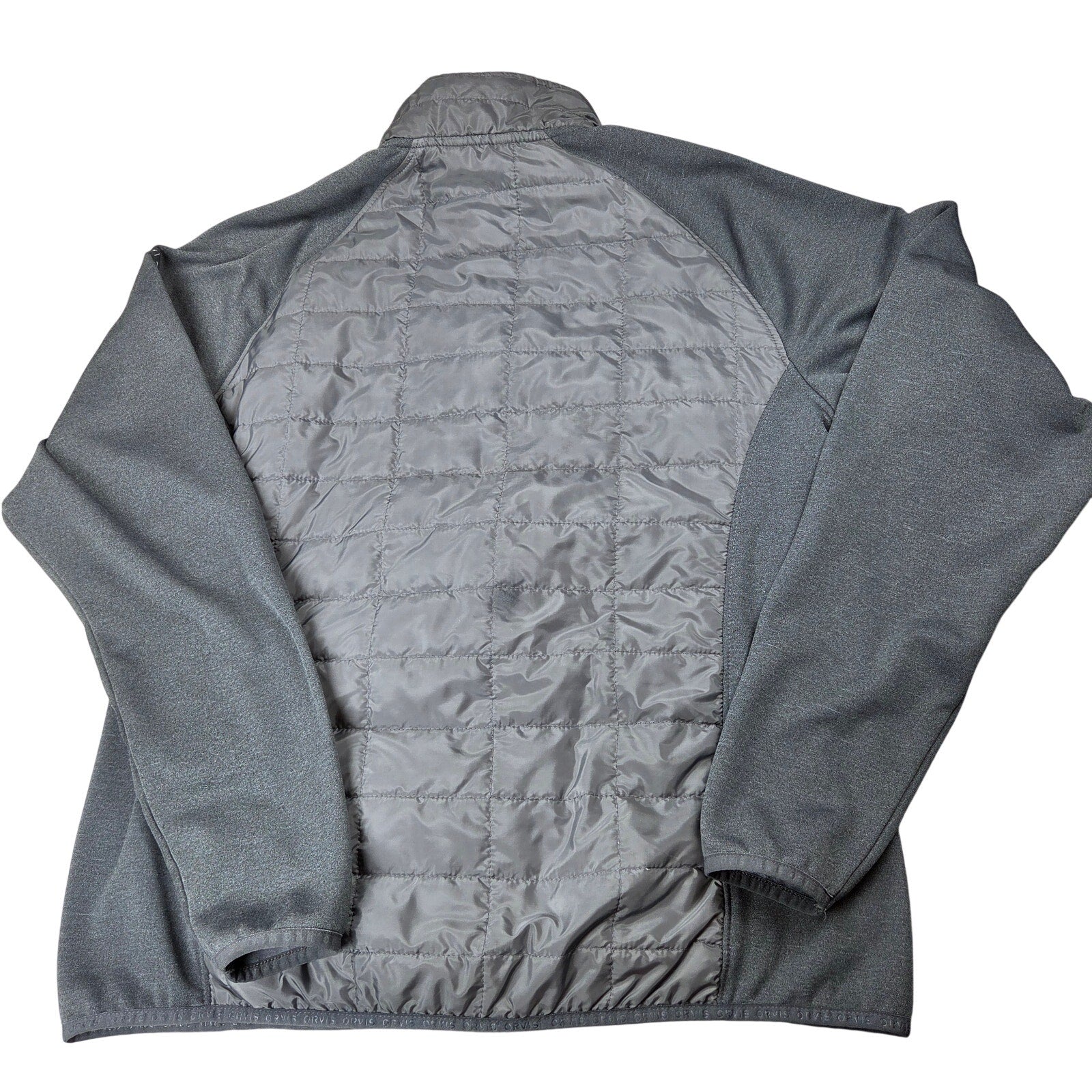 Orvis Hybrid Quilted Full Zip Jacket Mens Large Gray Stretch Fleece Coat