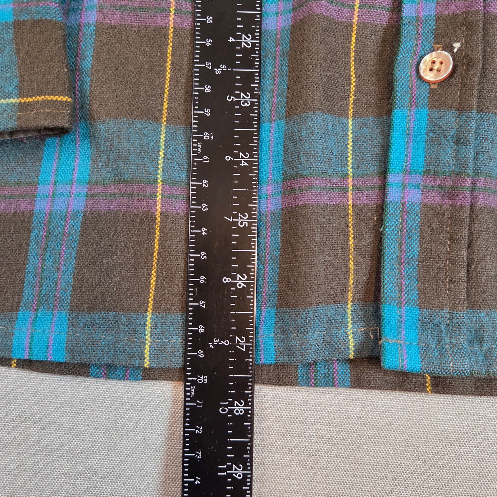 Vintage 70s Gordon Pine Scott Sears Flannel Shirt Brown Blue Plaid Small