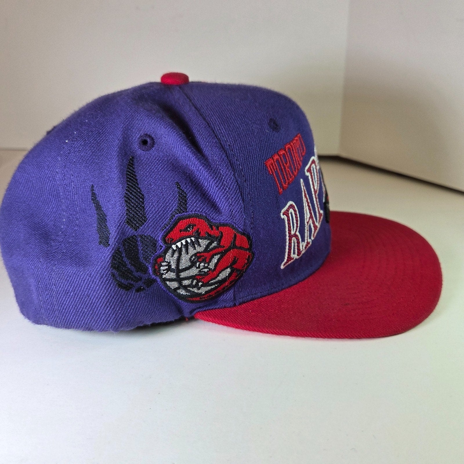 Toronto Raptors Mitchell & Ness Snapback Hat Purple Red Script Dinosaur Logo NBA