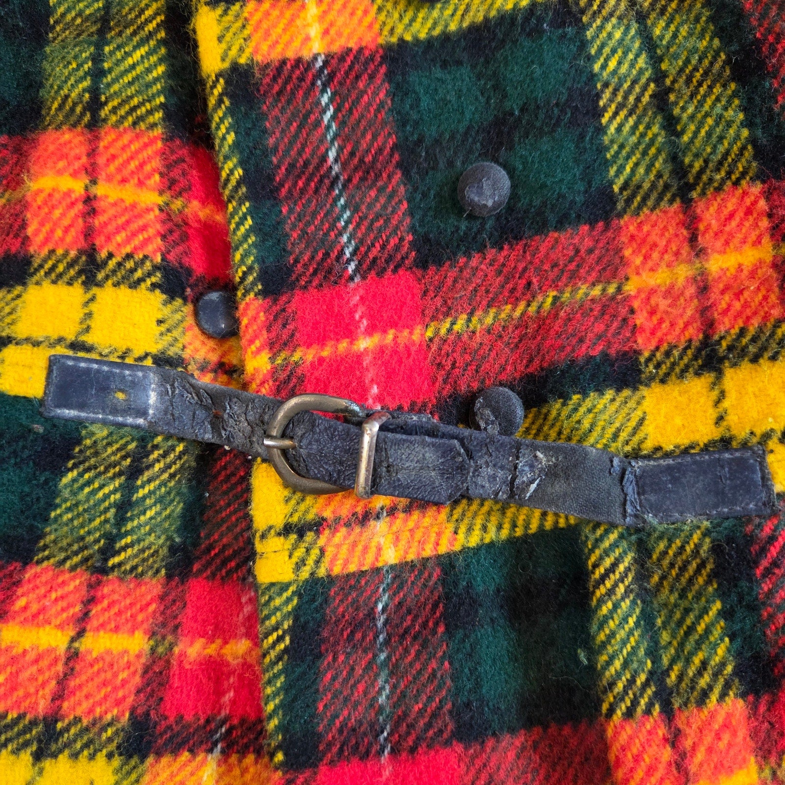 Vintage 60s 70s Girls Hooded Plaid Wool Blend Coat Belted Unbranded