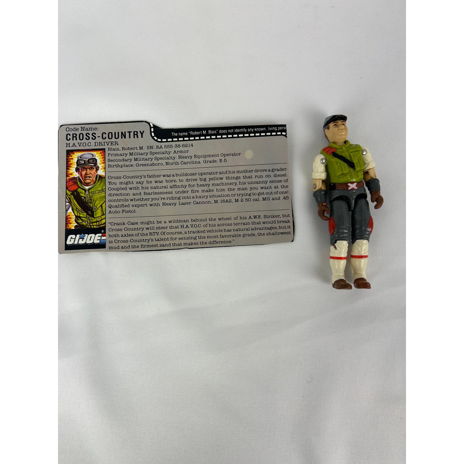Vintage G.I. Joe Cross Country HAVOC Driver Figure 1987 Complete w File Card