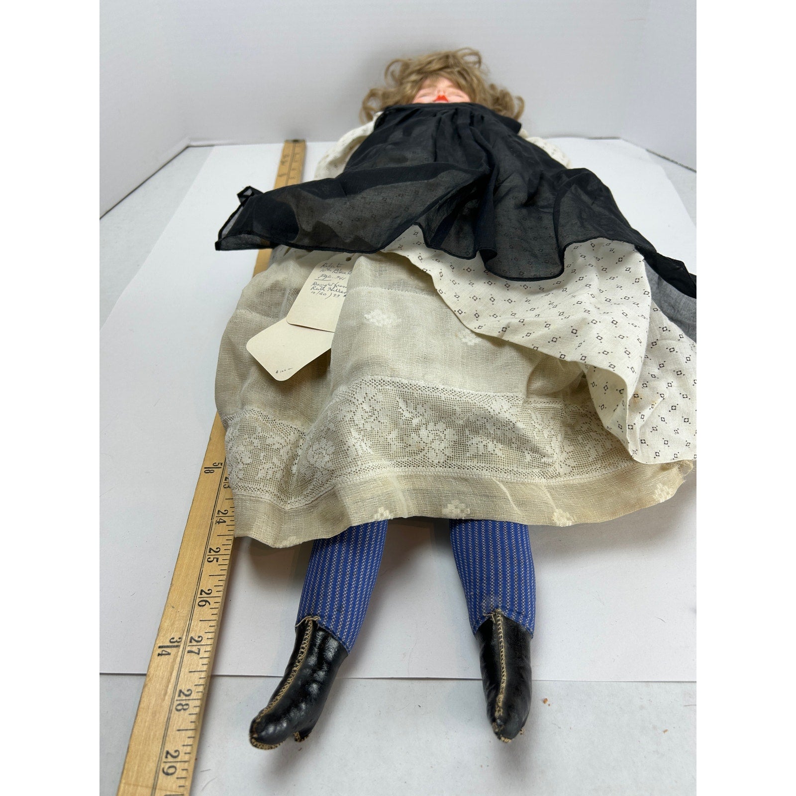 Antique Sonneberg-type Papier Mâché Doll 25in Closed Mouth Cloth Body