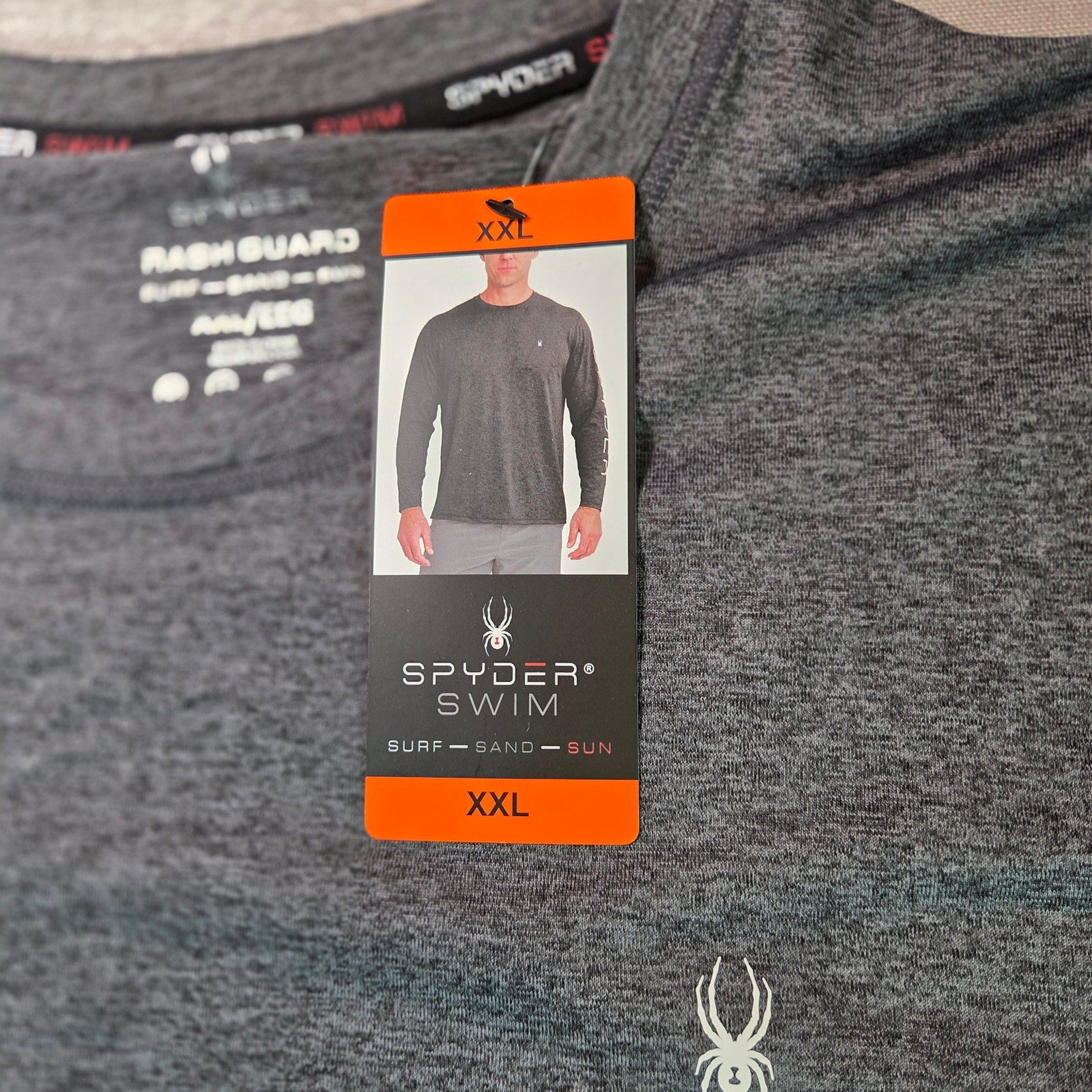 Spyder Swim Rash Guard Shirt Mens XXL Long Sleeve UPF 50+ Black Heather