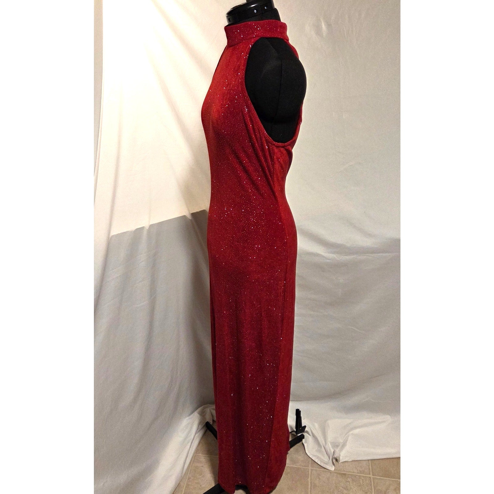 Roberta Evening Gown L Red Rhinestone Halter Formal Dress USA Style 72729