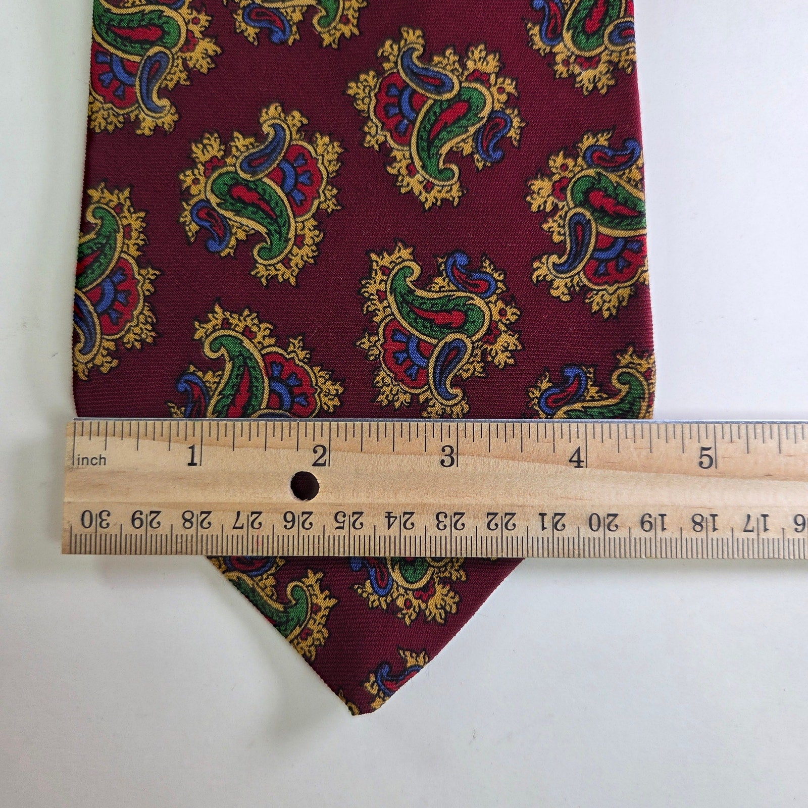 Vintage Bert Pulitzer Paisley Tie Maroon Gold Green 4.5" Wide Made USA