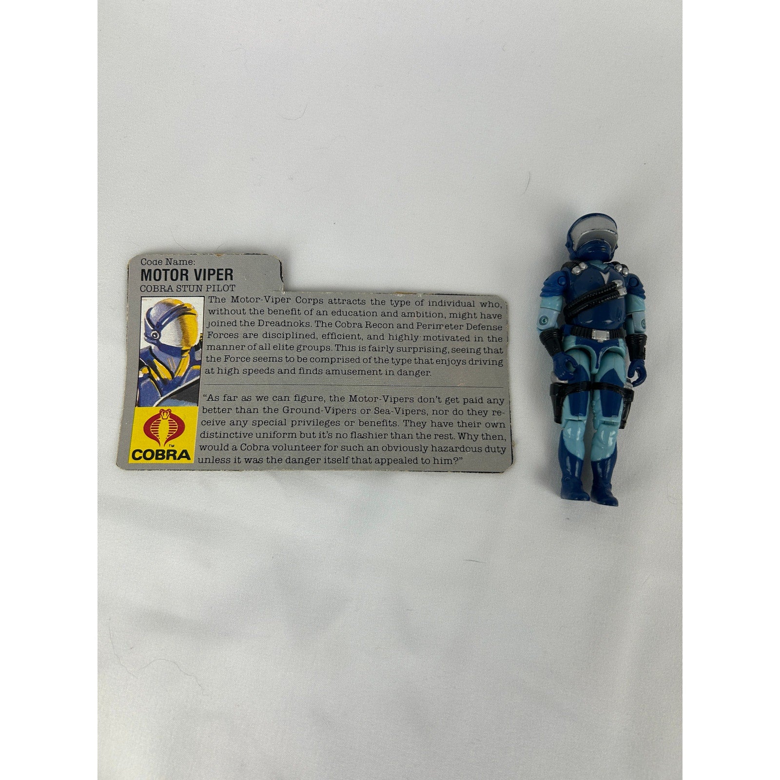 Vintage GI Joe Motor Viper v1 1986 Cobra Stun Pilot complete with card