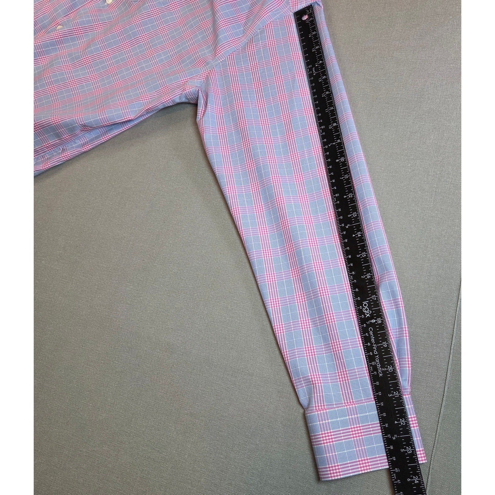 Pronto Uomo Slim Fit Non-Iron Pink Blue Plaid Dress Shirt 16 32/33