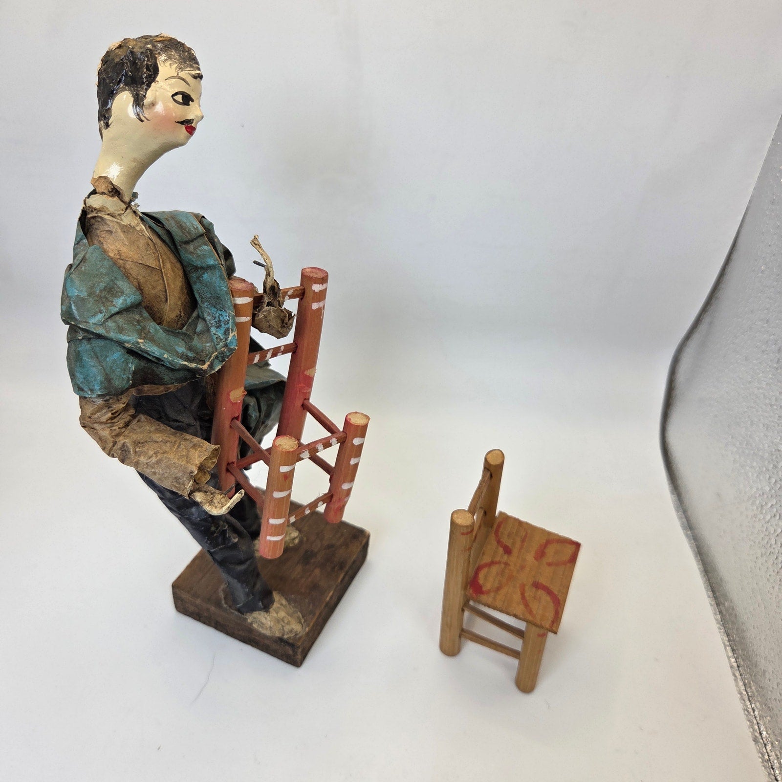 Vintage 1970s Mexican Papier Mache Folk Art Figure w/ Balancing Chairs 9"