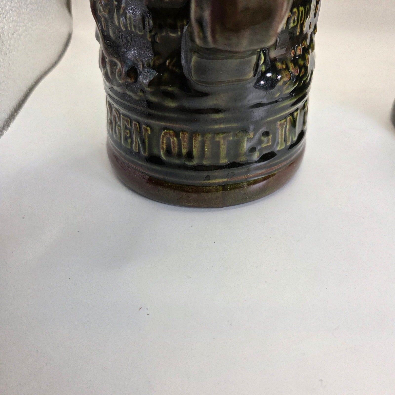 Vintage German Style Beer Steins Pair Signed “Sam :)” 8.5” Brown Glaze