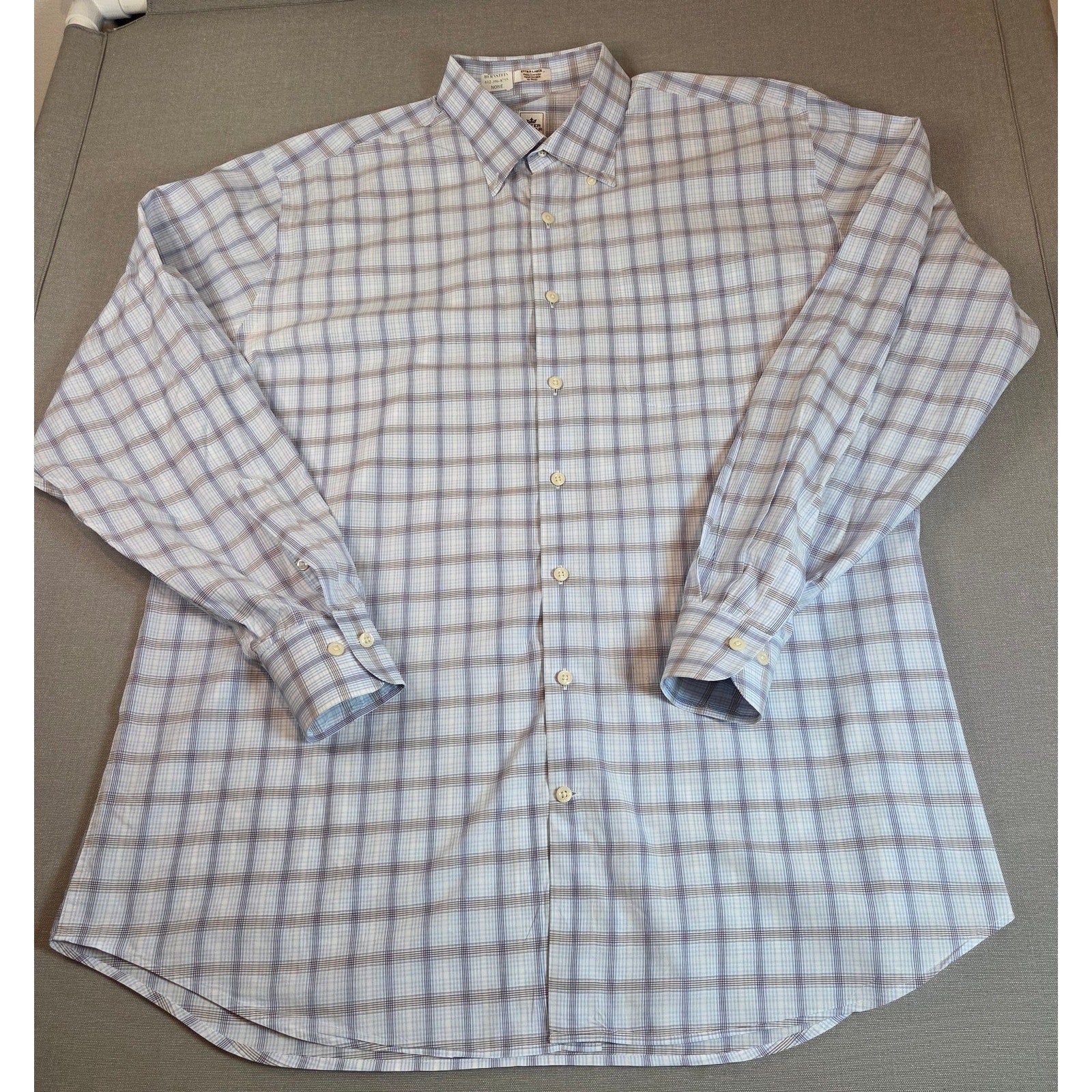 Peter Millar XL Cotton Plaid Button Down Shirt Blue Tan Long Sleeve Casual