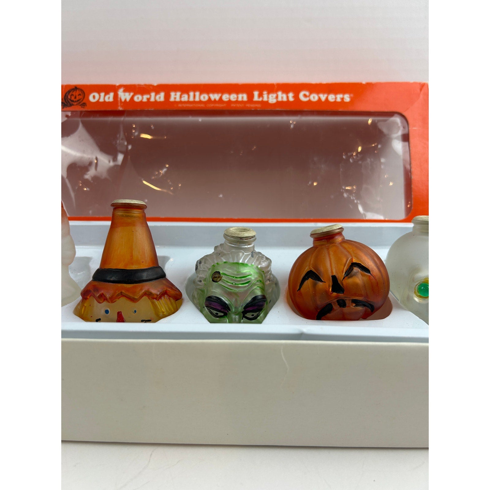 Old World Halloween Light Covers Set of 6 – Pumpkins, Ghost, Witch, Skull– 1990s