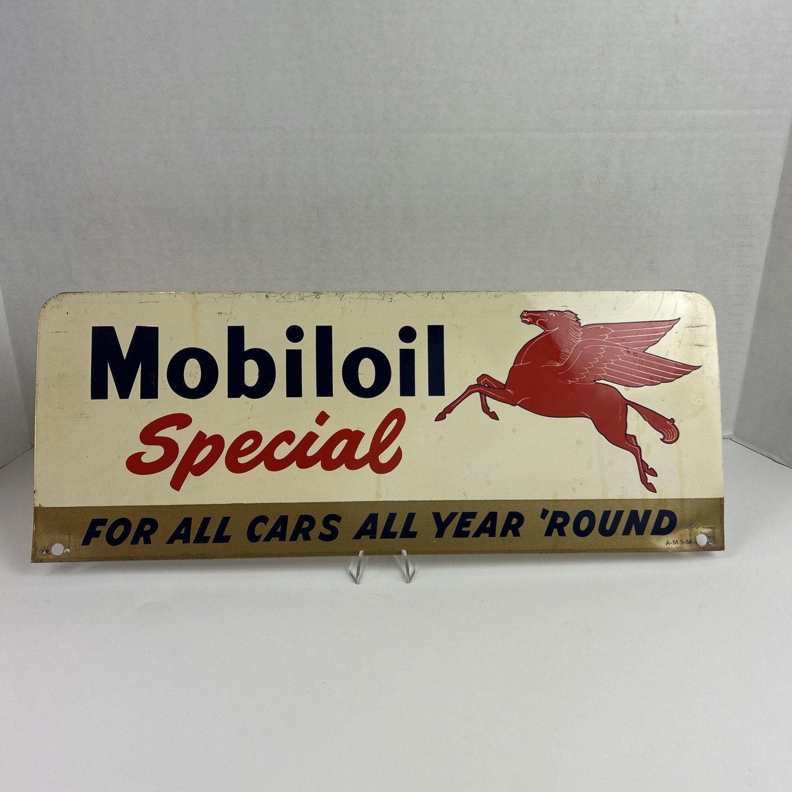 Vintage Mobiloil Special Advertising Sign 18"x7" Pegasus Metal Gas Oil Garage