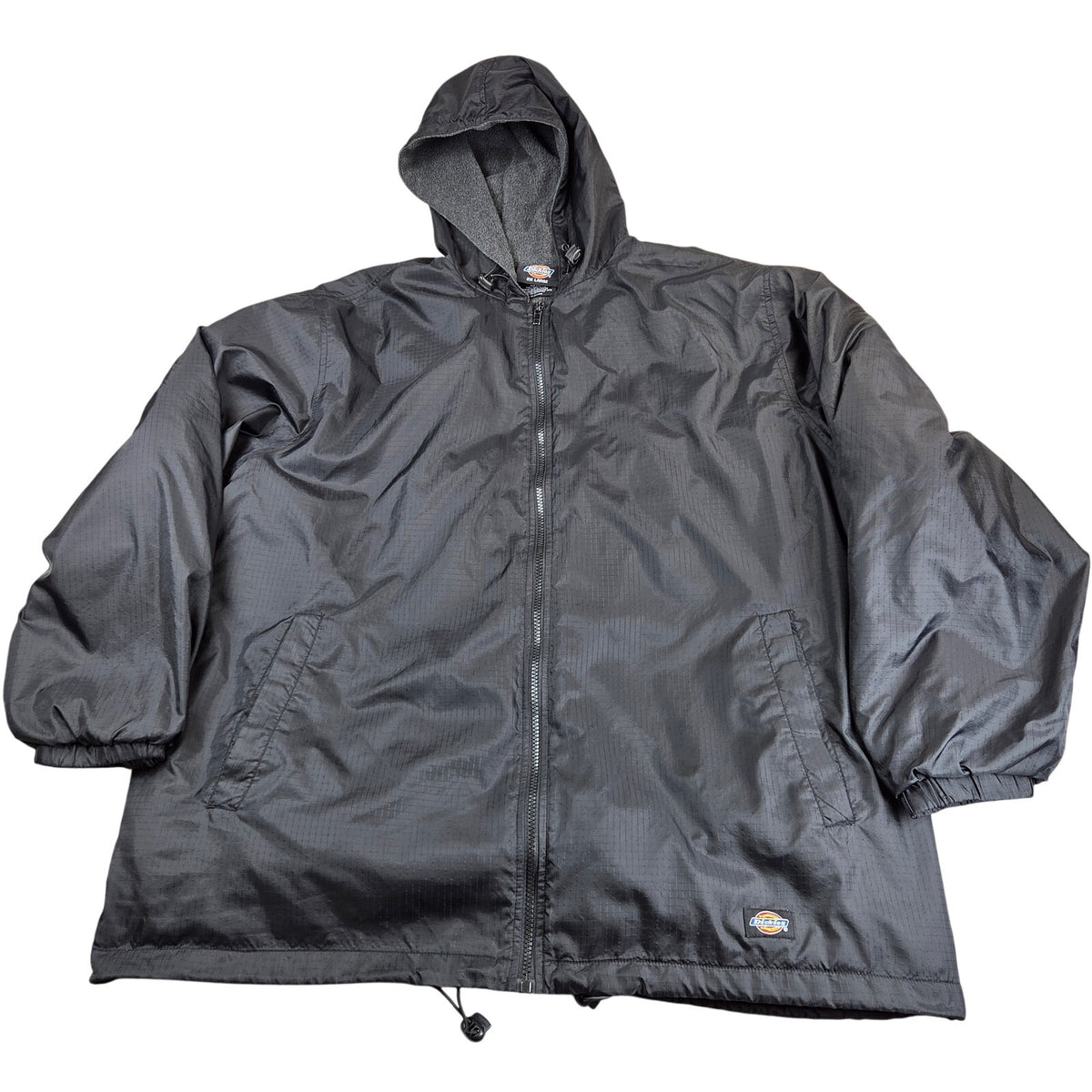 Dickies Fleece Lined Hooded Nylon Jacket Black Full Zip Ripstop Men's 2XL