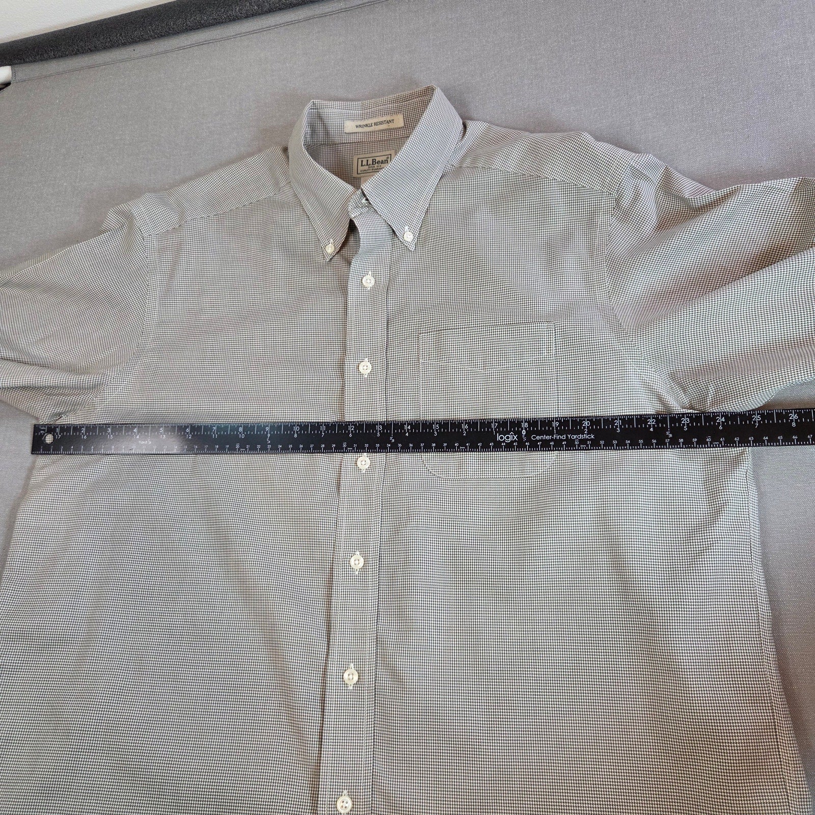 LL Bean Mens L Button Down Shirt Green Check Wrinkle Resistant Cotton Malaysia