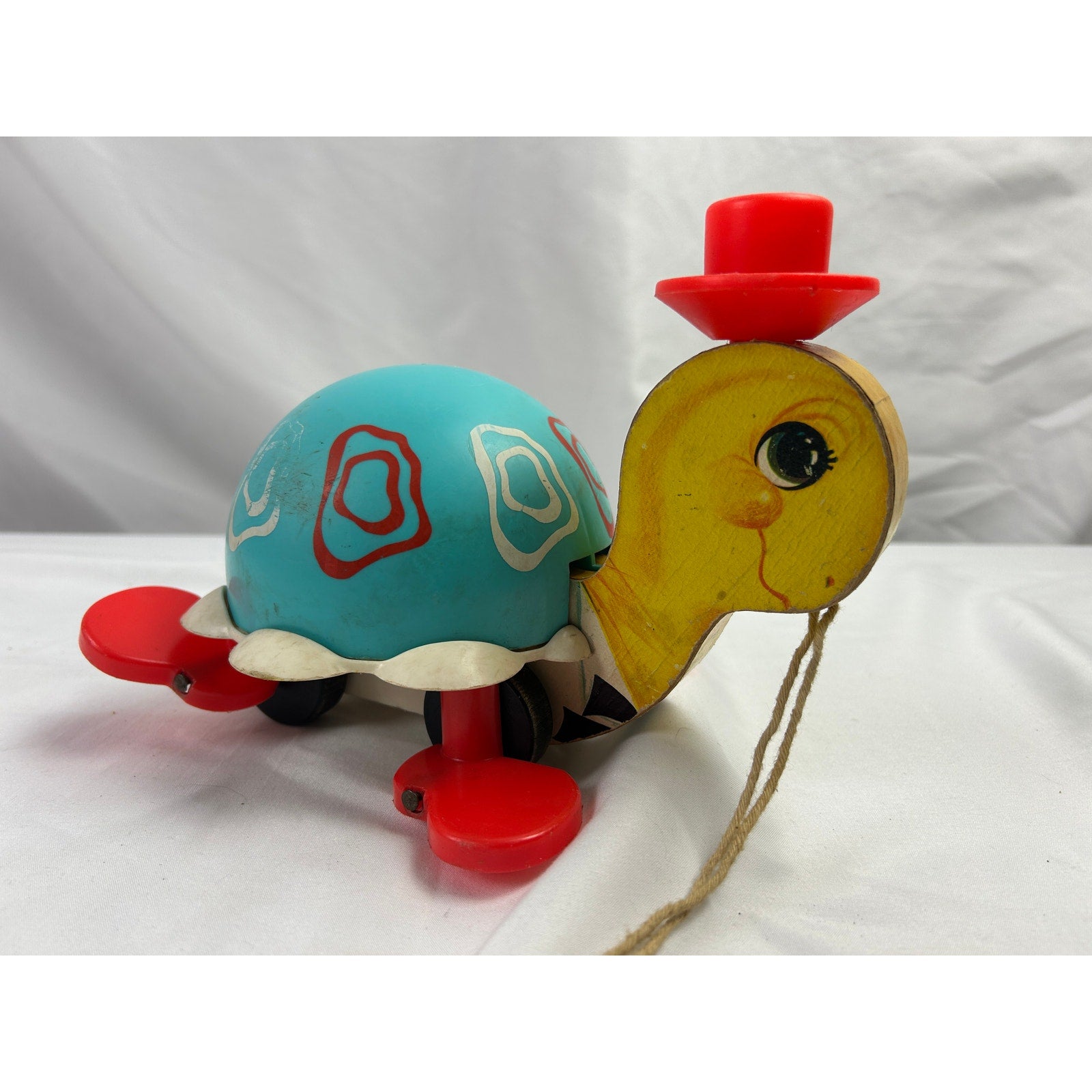 Vintage Fisher Price Turtle Pull Toy 773 1962 Top Hat Wooden Toy