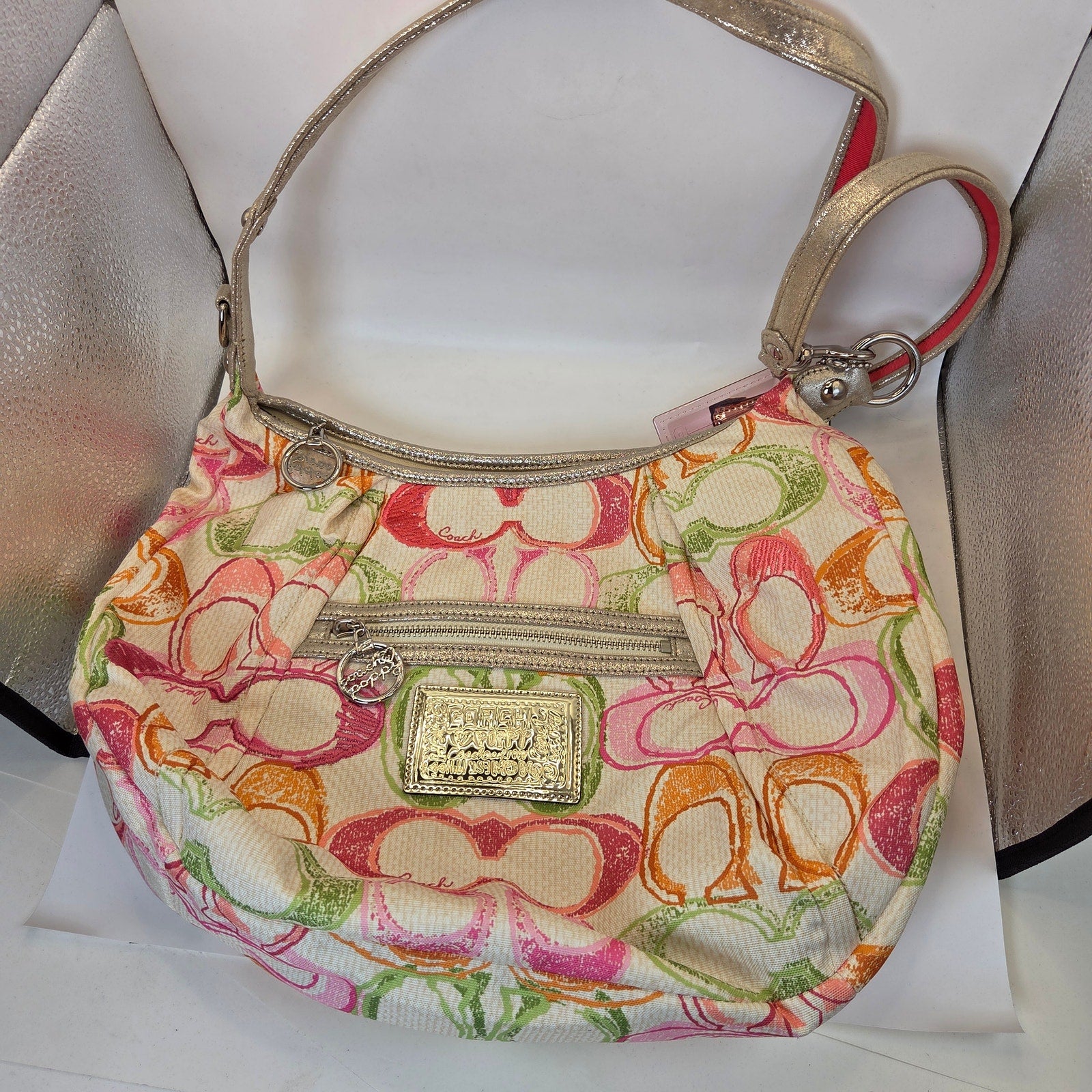 Coach Poppy 16700 Multicolor Graffiti Hobo Shoulder Bag Purse Dust Charm