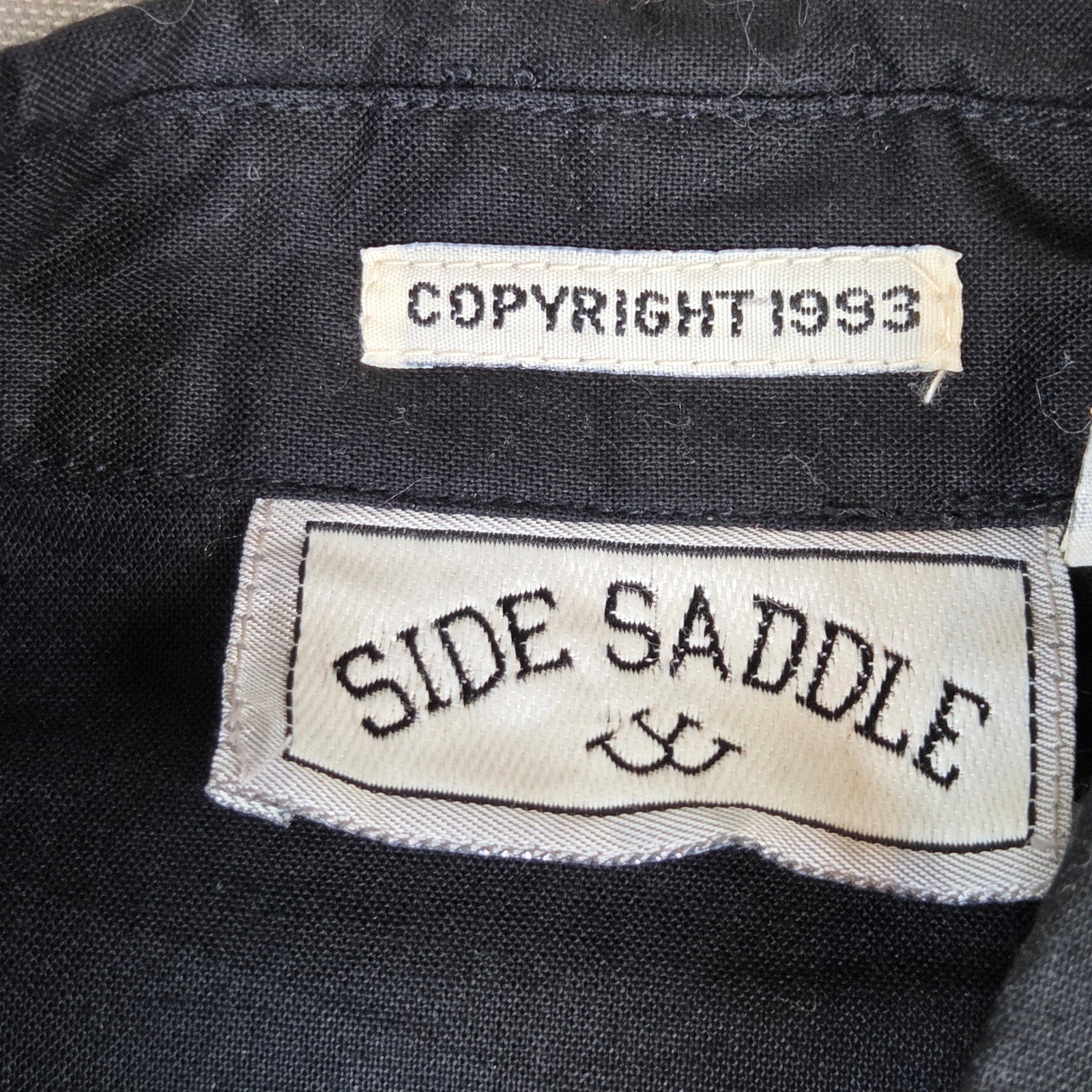 Side Saddle 1993 Beaded Fringe Western Button Shirt Black Cotton M Pad