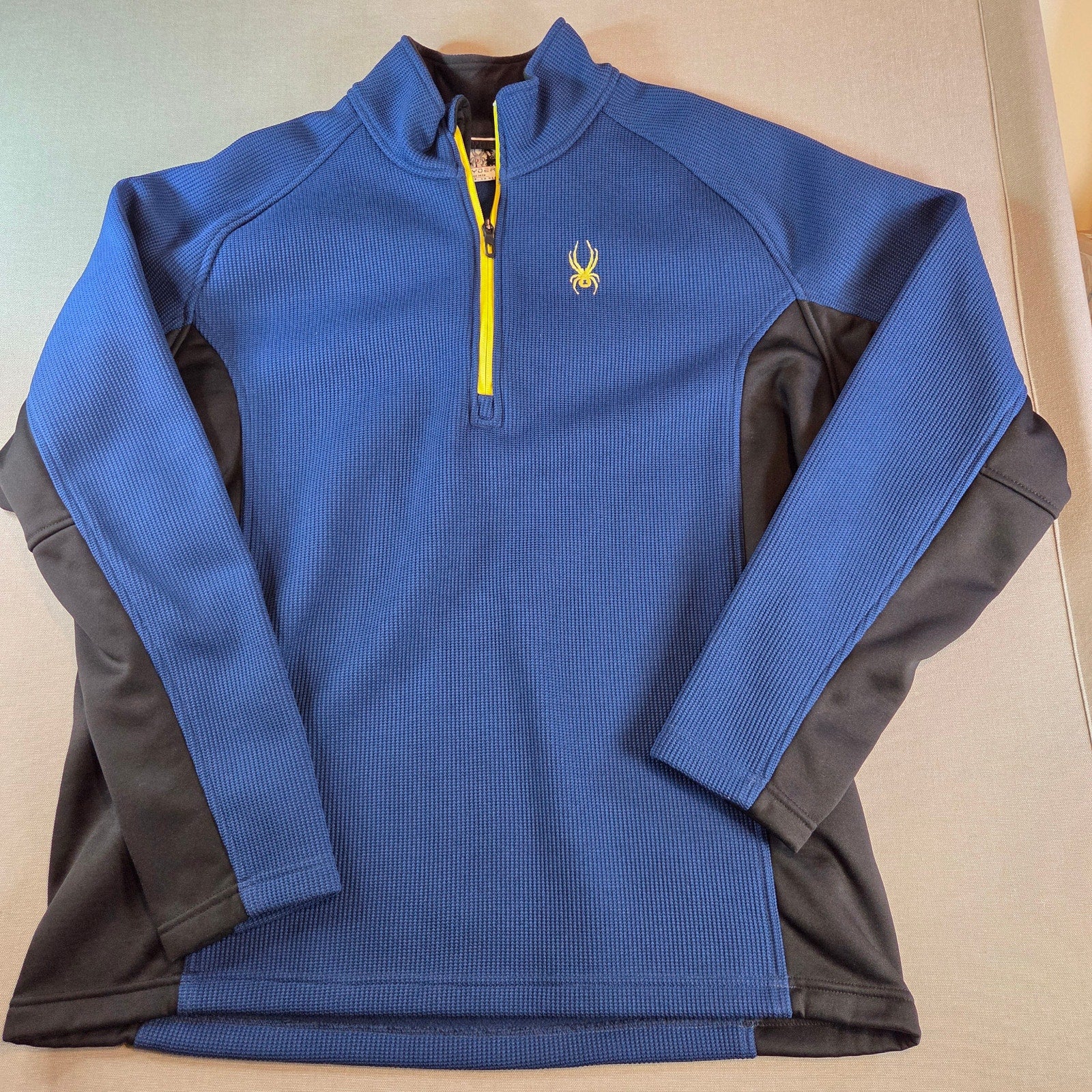 Spyder Men’s XXL 1/4 Zip Pullover Blue Black Yellow Performance Fleece
