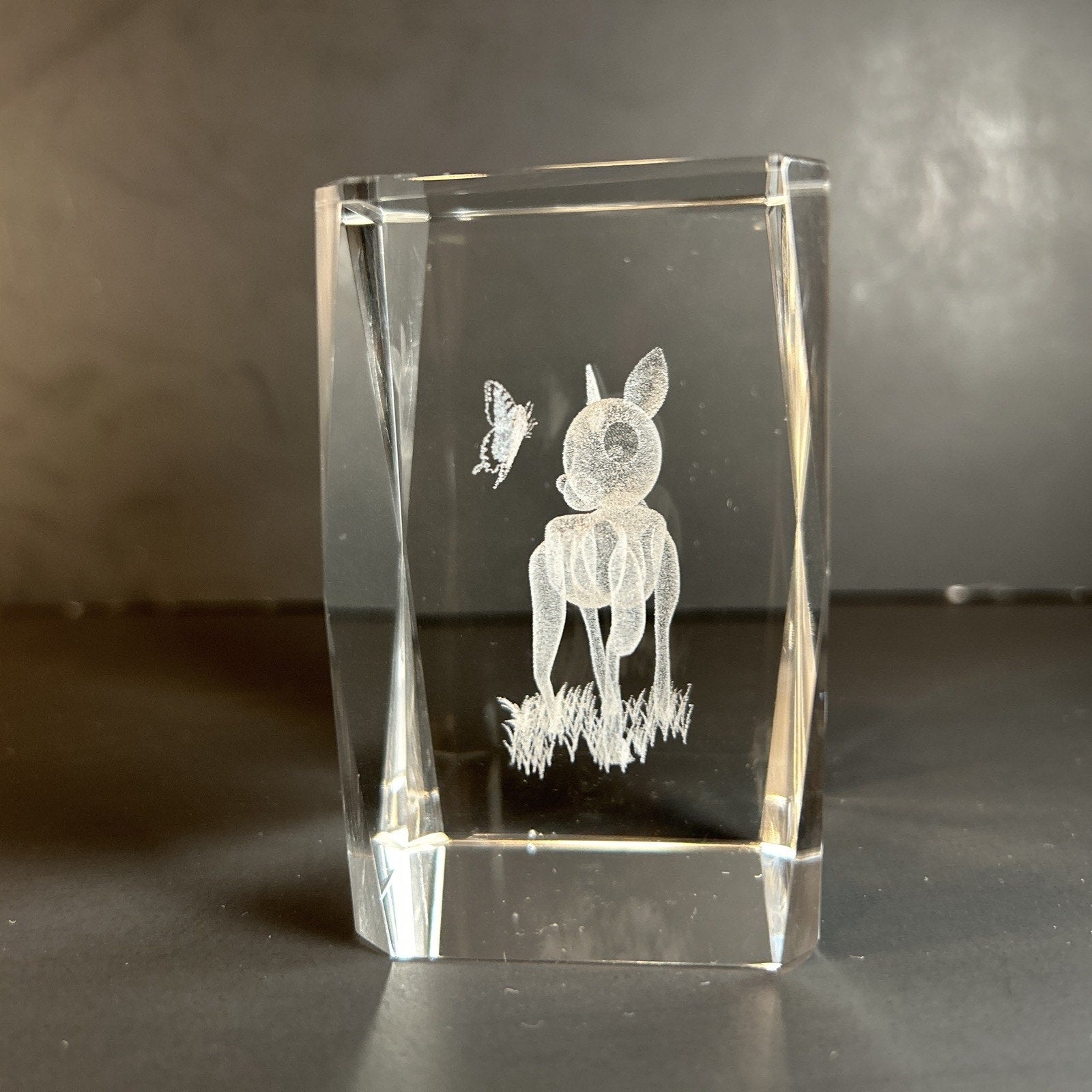 Bambi and a Butterly 3d Etched Disney Crystal Glass 3"x2" Paper Weight