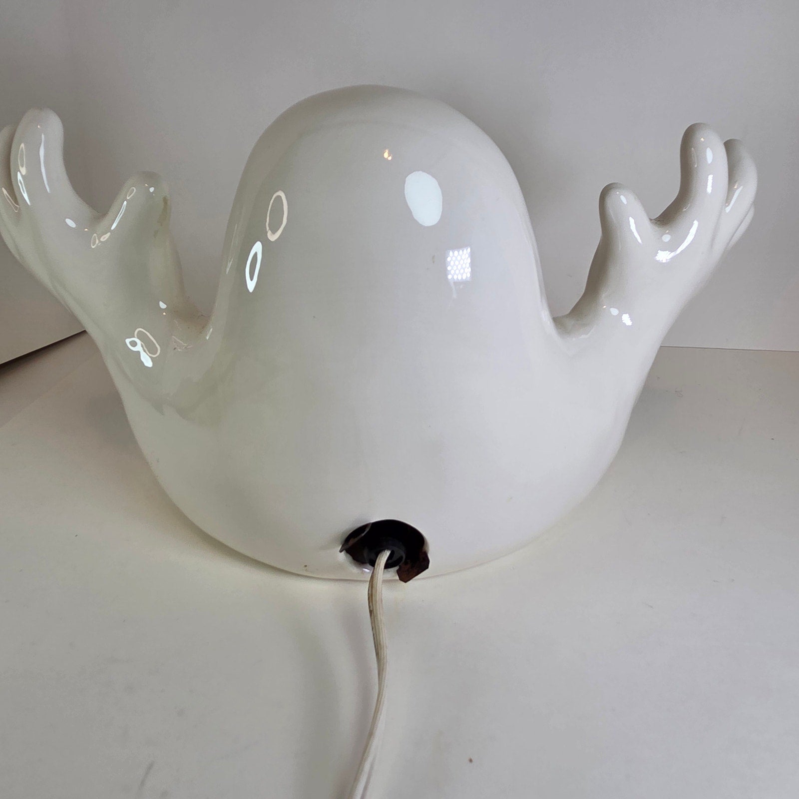 Light-Up Ceramic Ghost Candy Dish Halloween Decor SC Signed 12"x9"x9"
