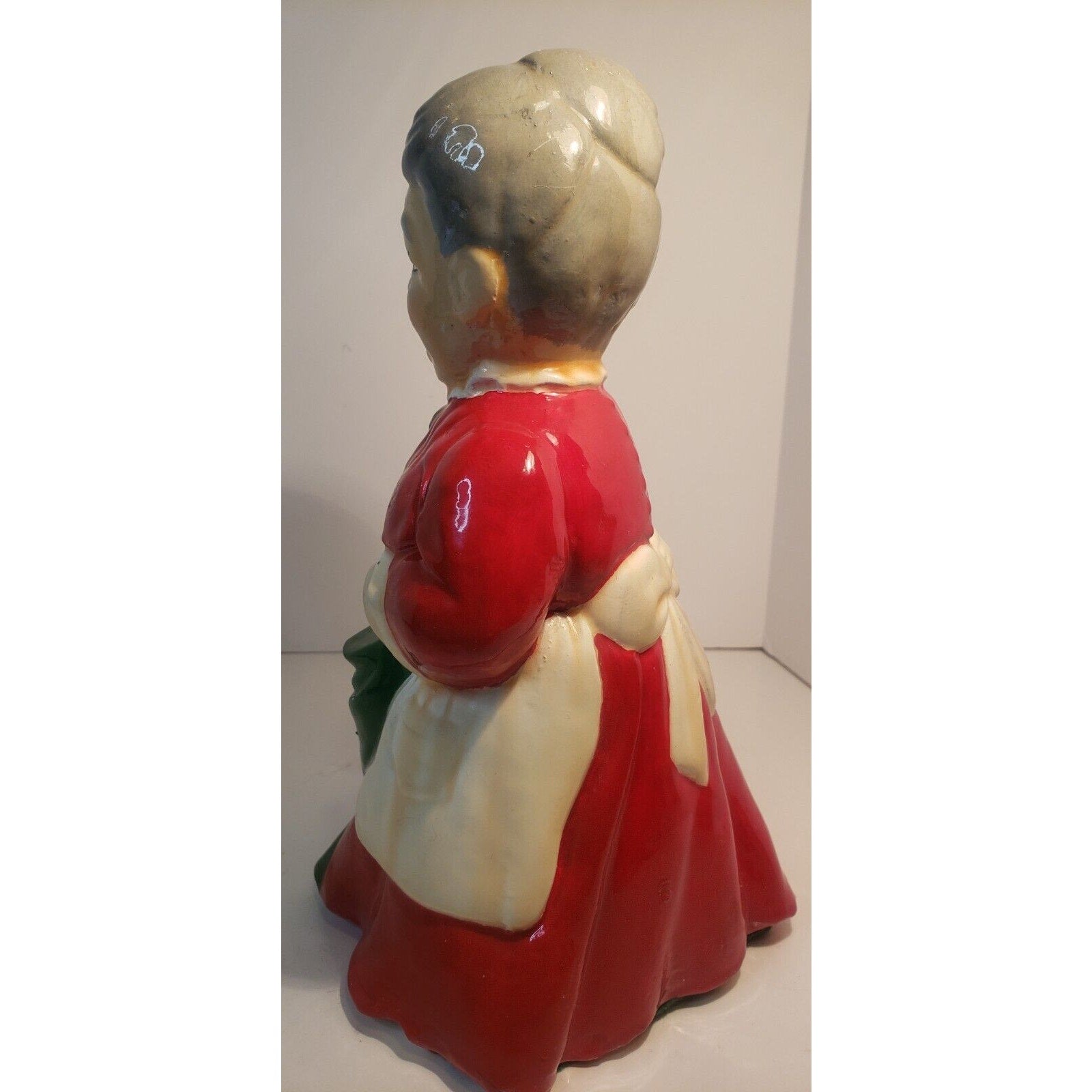 Vintage Ceramic Mrs. Claus Figurine Hand Painted Holding Stocking 10" Holiday
