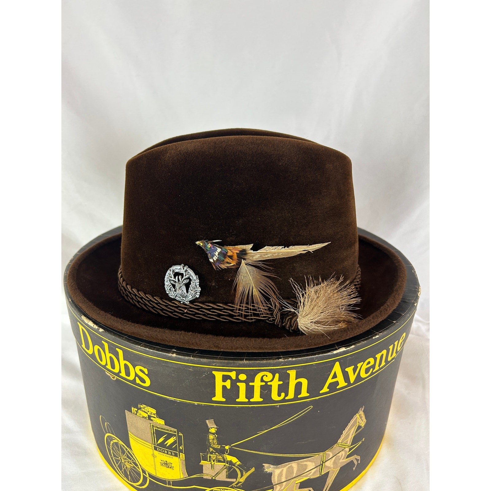 Dobbs Fifth Ave Brown Velour Homburg Hat Size 8 German Made w Box