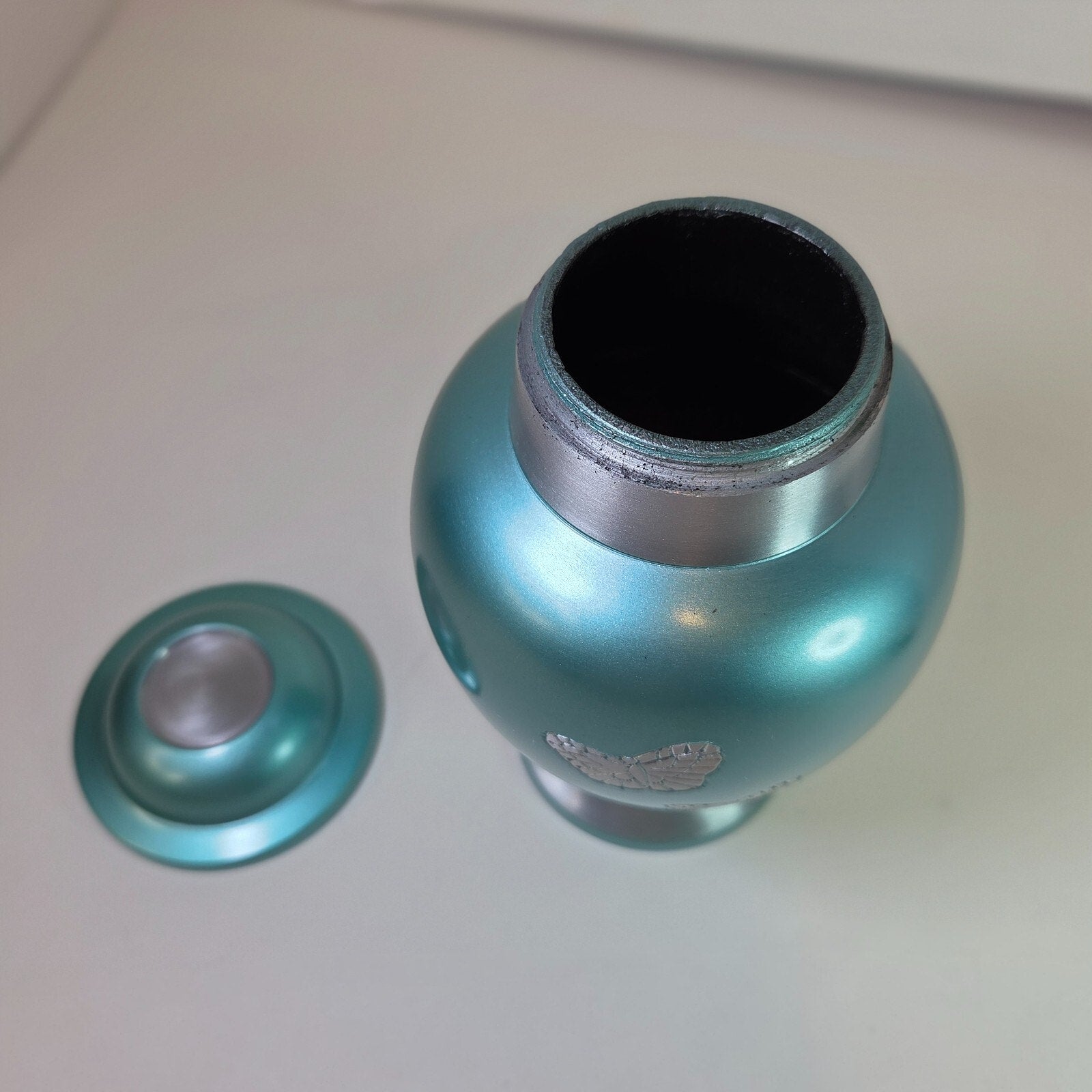 Butterfly Gathering Urn for Human/Pet Ashes 7" Turquoise Metal